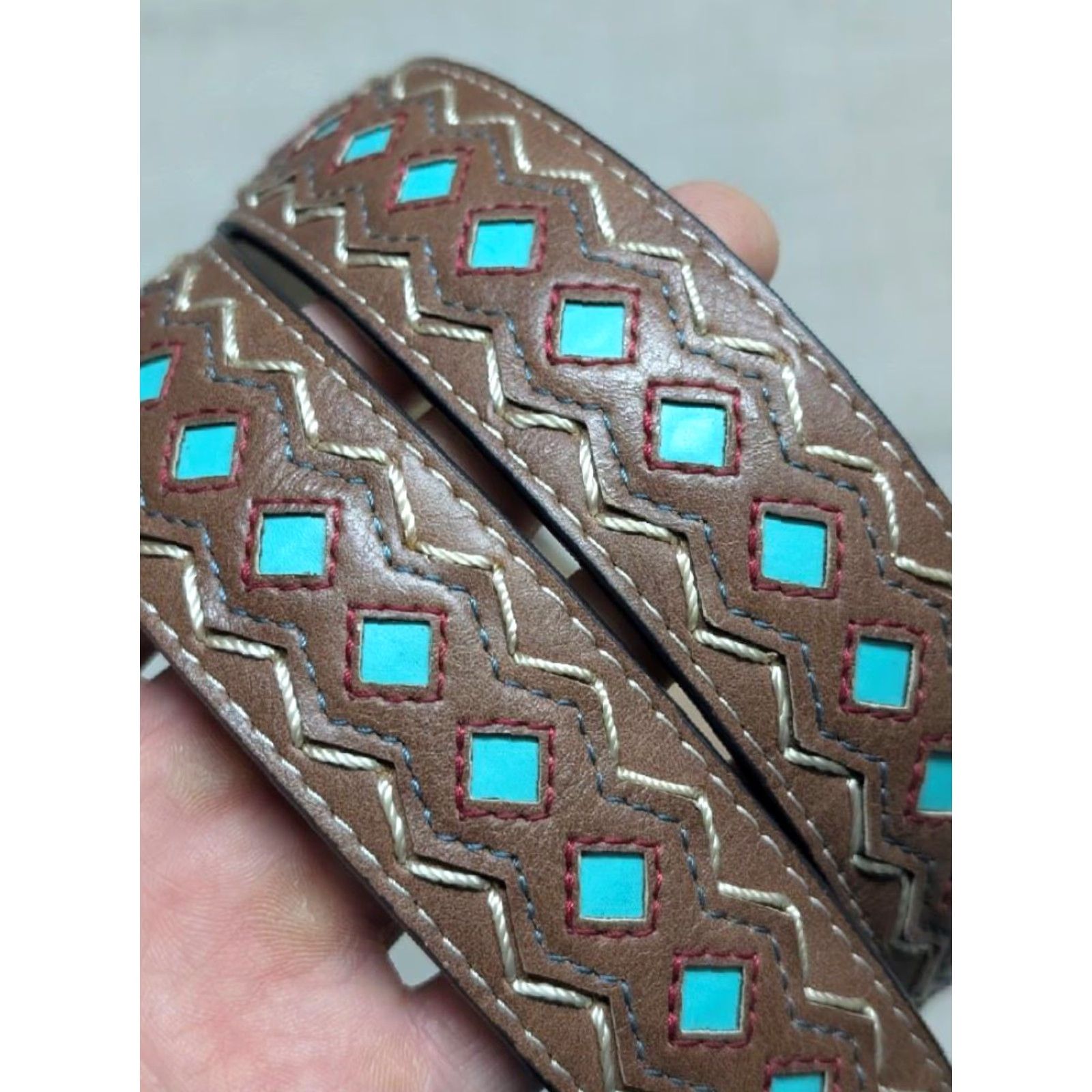 Ariat VINTAGE Ariat belt Western belt 42 brown Diamond tooled cutout belt western style with buckle snaps Mens 42 Brown ARIAT belt WOMENS? Size 42 - 2 Thumbnail
