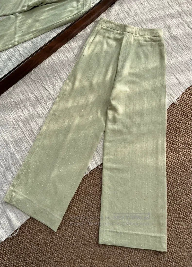 Loro Piana Loro Piana Silk Cashmere Crepe Wide Leg Pants, Spring Gree Size 27" / US 4 / IT 40 - 4 Thumbnail