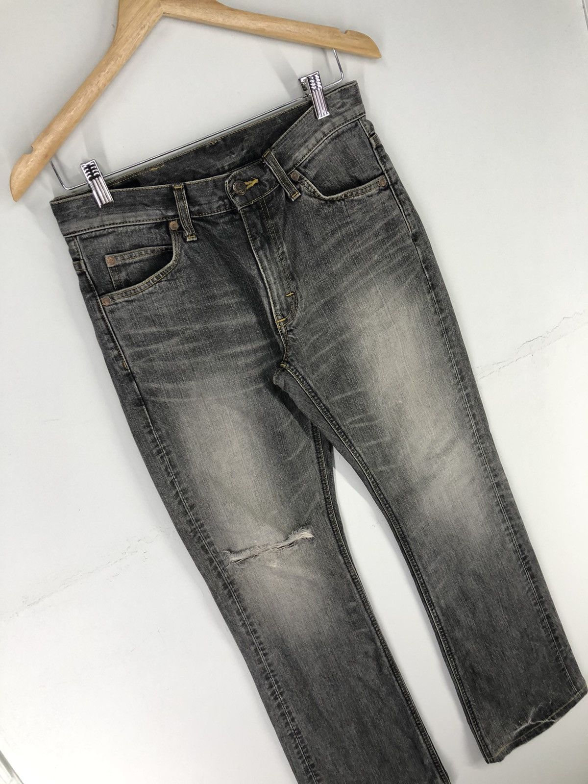 Lee Vintage Lee Distressed Flare Bootcut Faded Black Jeans Size US 28 / EU 44 - 4 Thumbnail