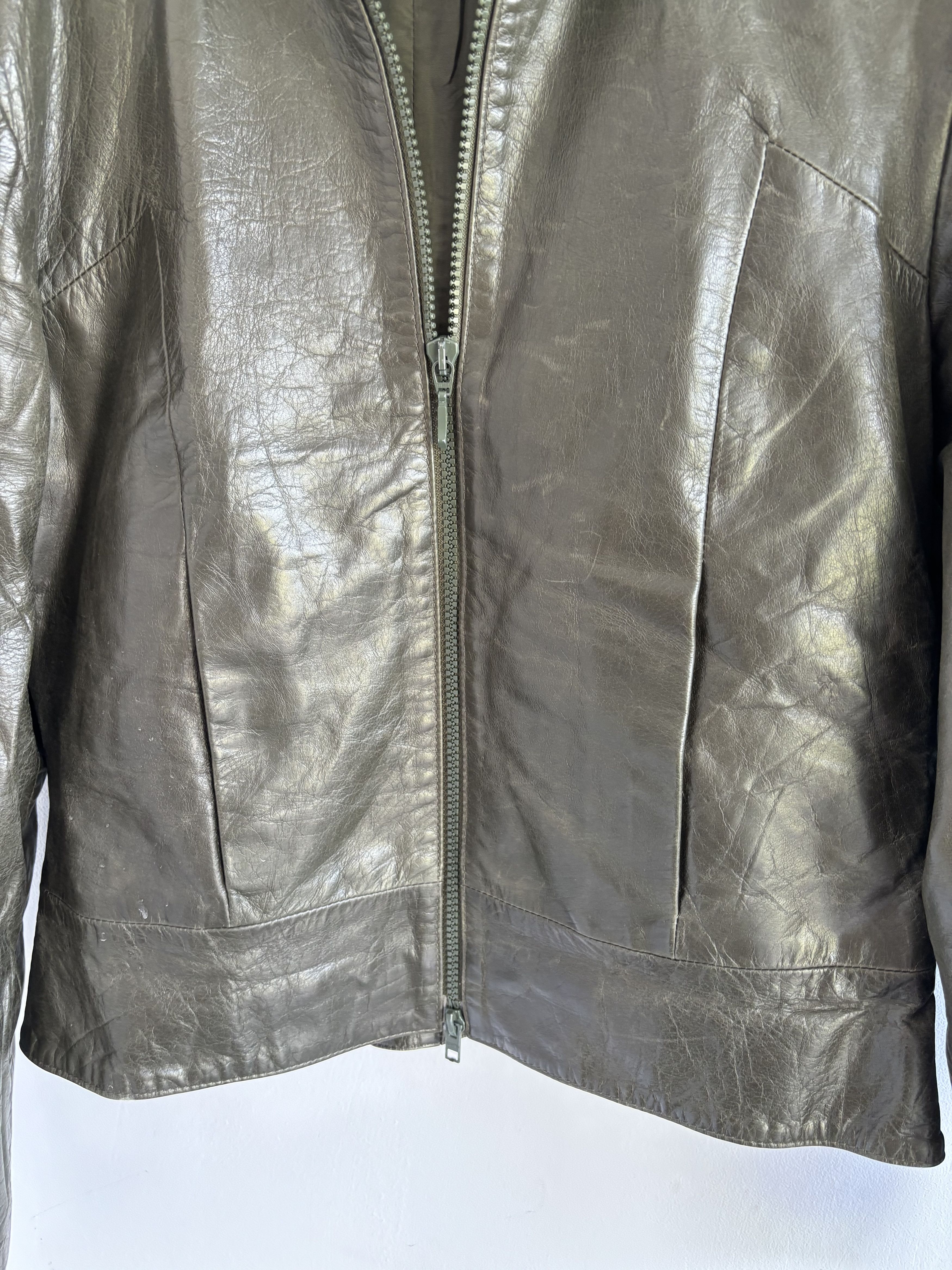 Genuine Leather Womens Olive Cow Nappa Leather Biker Style Rick Owens Jacket Size S / US 4 / IT 40 - 4 Thumbnail