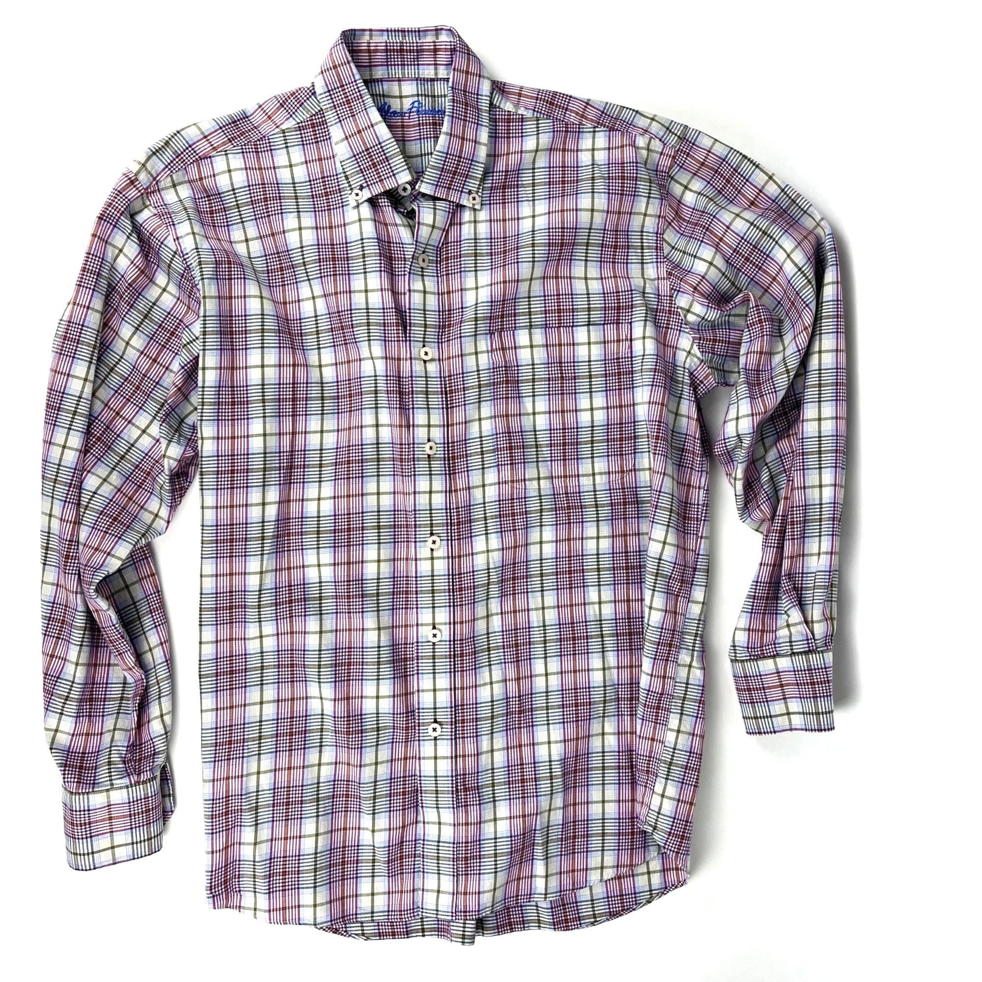 Alan Flusser Alan Flusser Men's Dress Shirt Purple Plaid Cotton Button-Fr Size US L / EU 52-54 / 3 - 1 Thumbnail