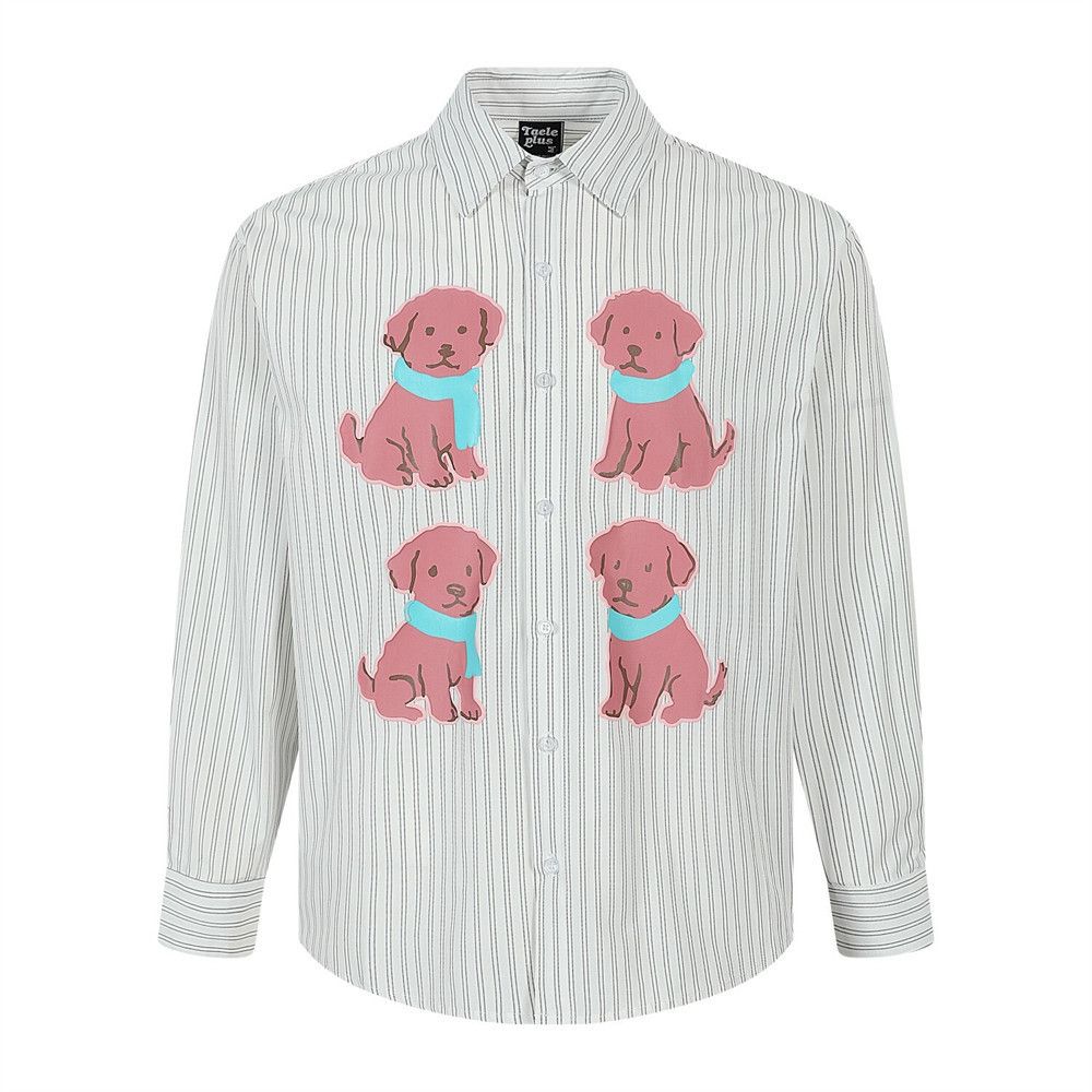 Japanese Brand Men's Hip Hop Cartoon Puppy Striped Long-Sleeve Shirt Size US M / EU 48-50 / 2 - 1 Thumbnail