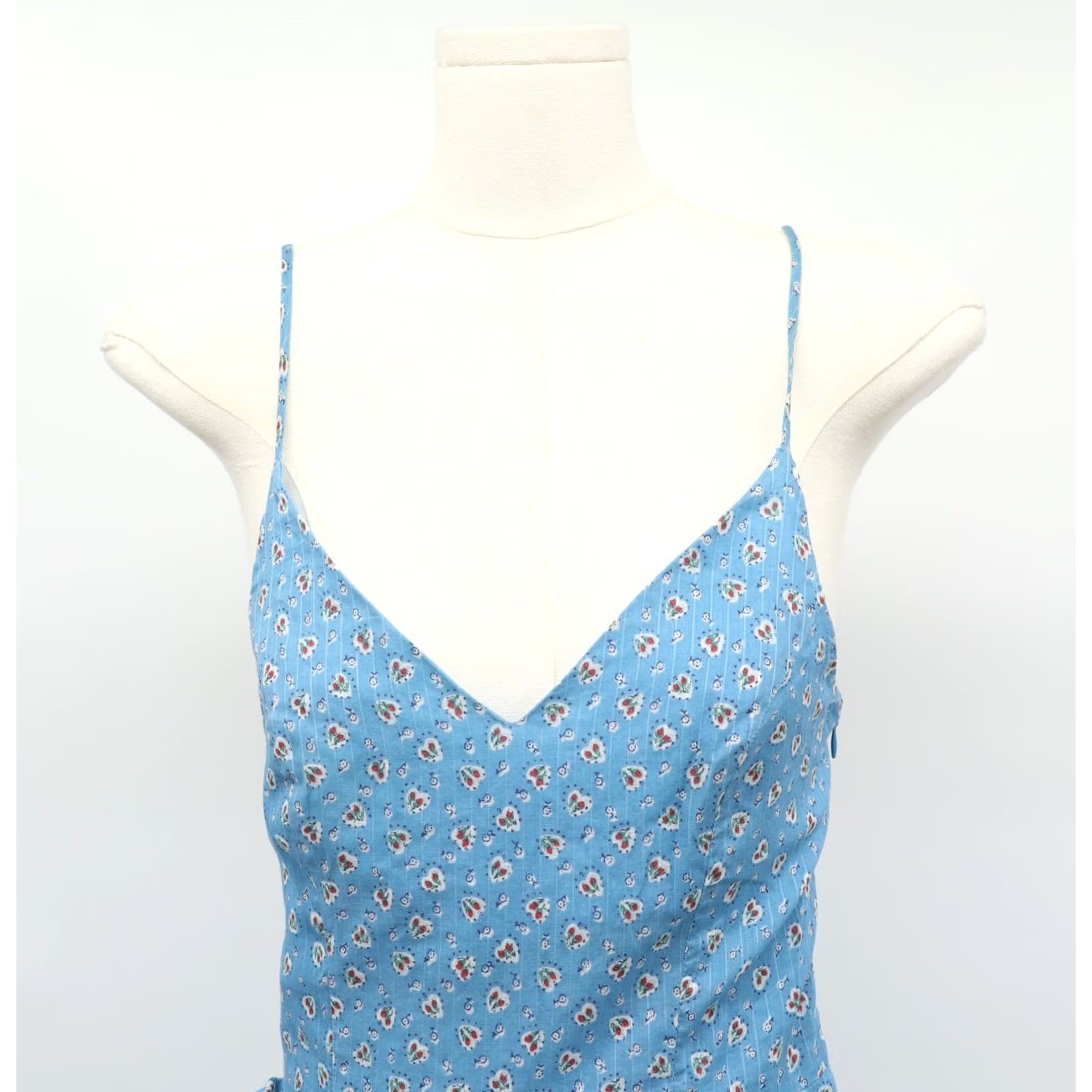 LoveShackFancy LoveShackFancy Women's Maya Wrap Dress Ruffle Uneven Hem Blue Sz 2 Midi V-Neck Floral Party/Cocktail 100% Cotton Machine Washable Size XS / US 0-2 / IT 36-38 - 3 Thumbnail