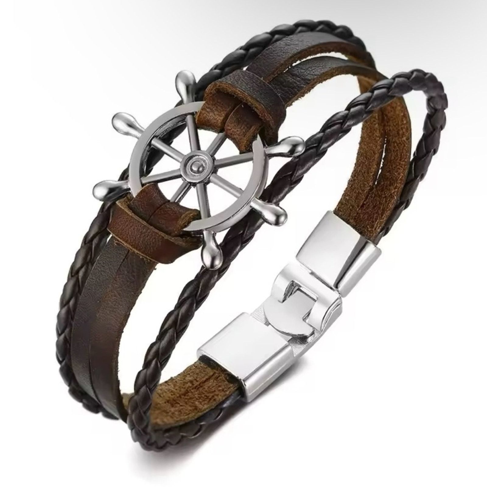 Other Men Sailor Rudder Multilayer Leather Bracelet Men Bracelet Size ONE SIZE - 1 Thumbnail