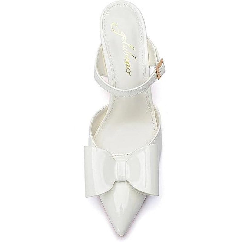Other Geluboao Women's 7.5 White Faux Leather Bow Pump Heels Size US 7.5 / IT 37.5 - 2 Thumbnail