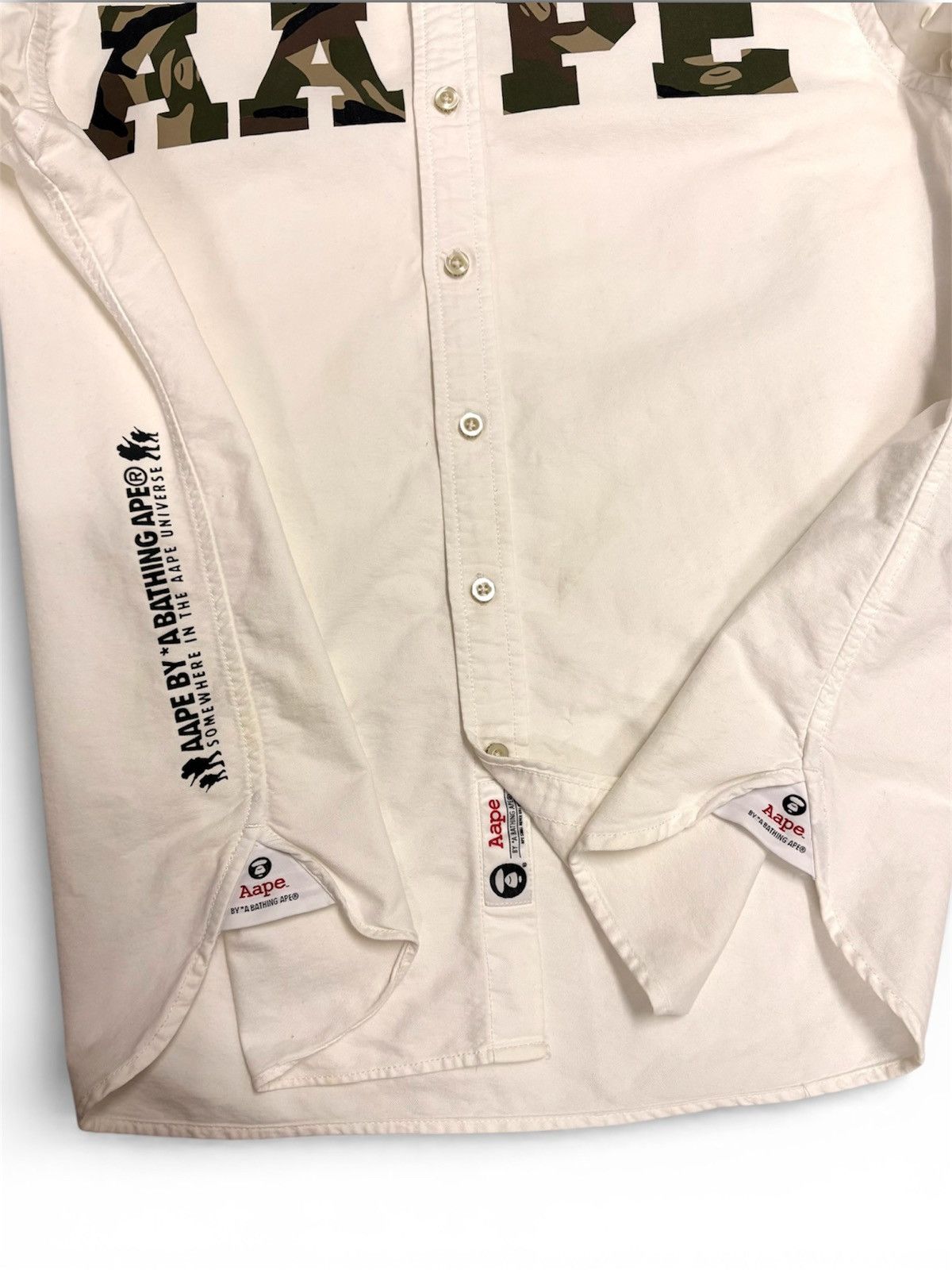 Aape BAPE Camo Logo Oxford Button-Up Shirt (White) Size US L / EU 52-54 / 3 - 7 Thumbnail