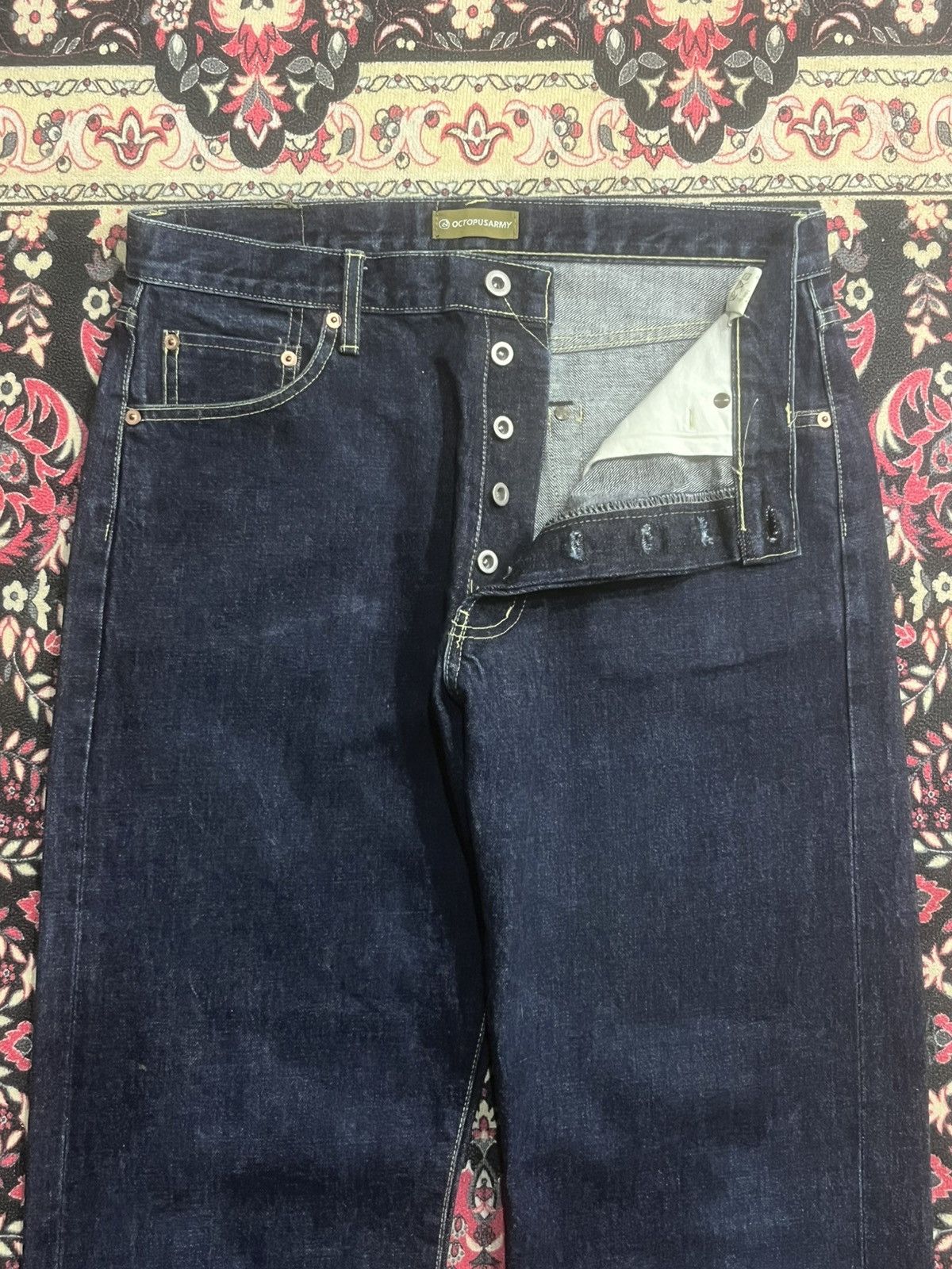 Vintage Vintage Octopus Army Indigo Wash Straight Leg Selvedge Jeans Size US 34 / EU 50 - 5 Thumbnail