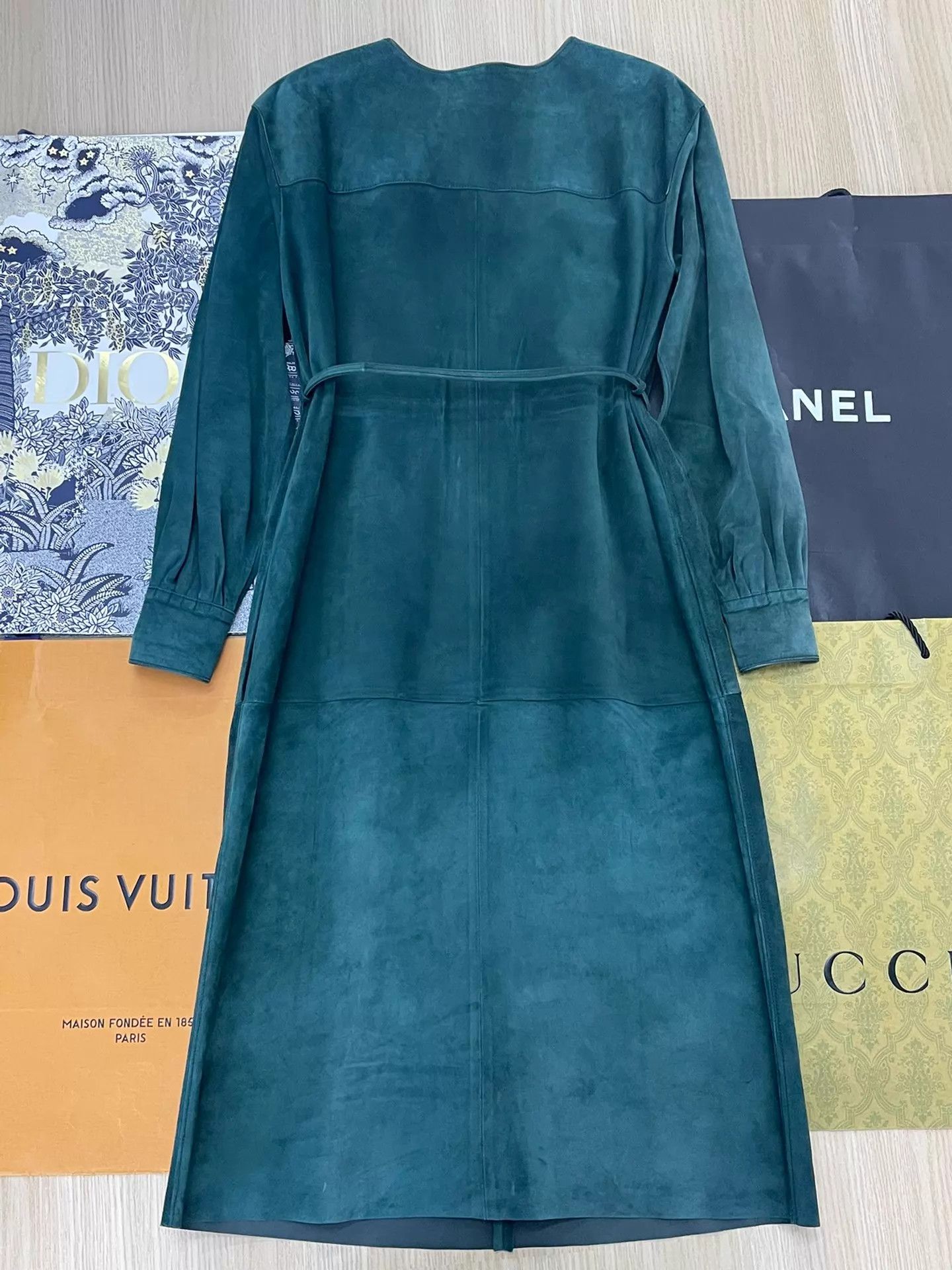 Celine Celine Emerald Green Suede Longsleeve Dress Women 34 Size XXS / US 00 / IT 34 - 2 Thumbnail
