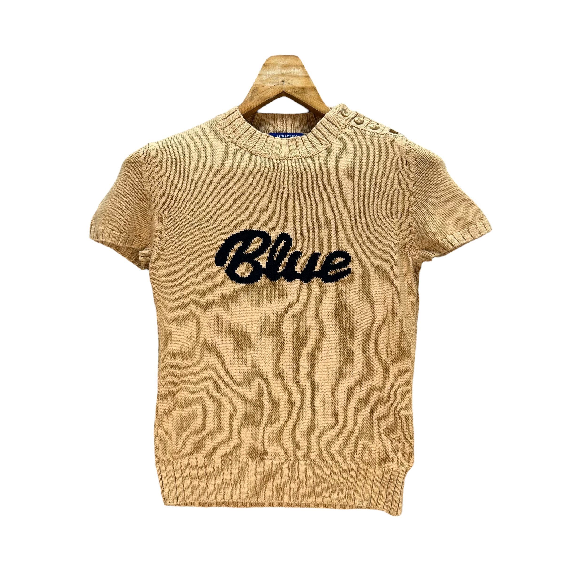 Burberry Burberry Blue Big Logo ShortSleeve Knitted Sweater #A13-0320 Size M / US 6-8 / IT 42-44 - 1 Thumbnail