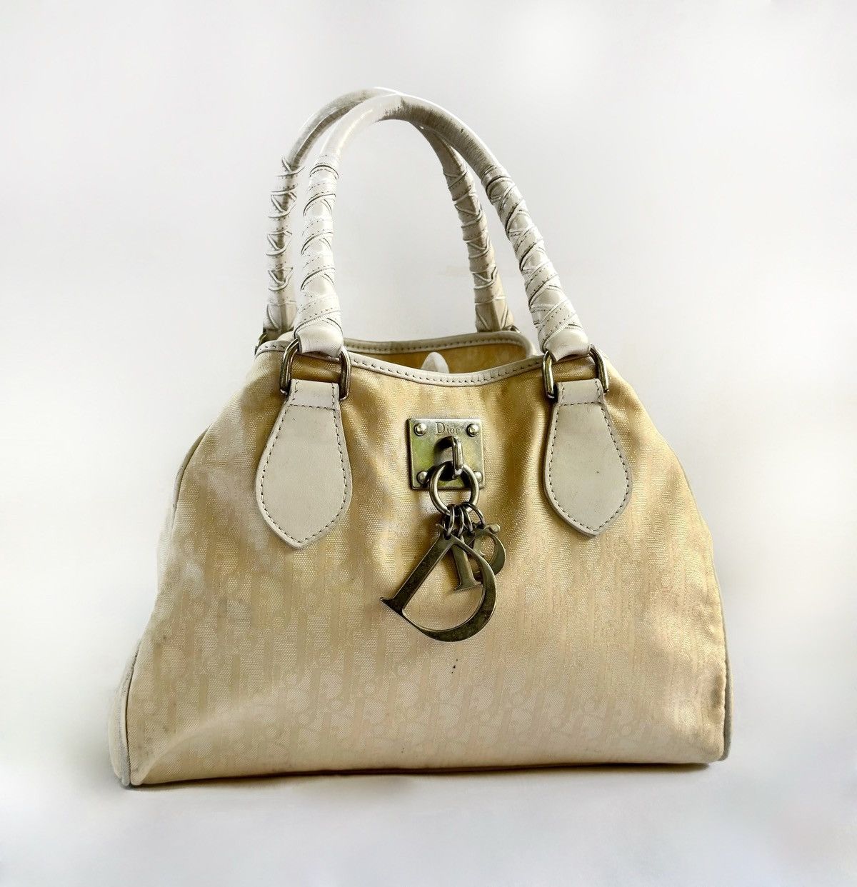 image of Christian Dior Oblique Trotter Canvas Bag in Beige, Women's