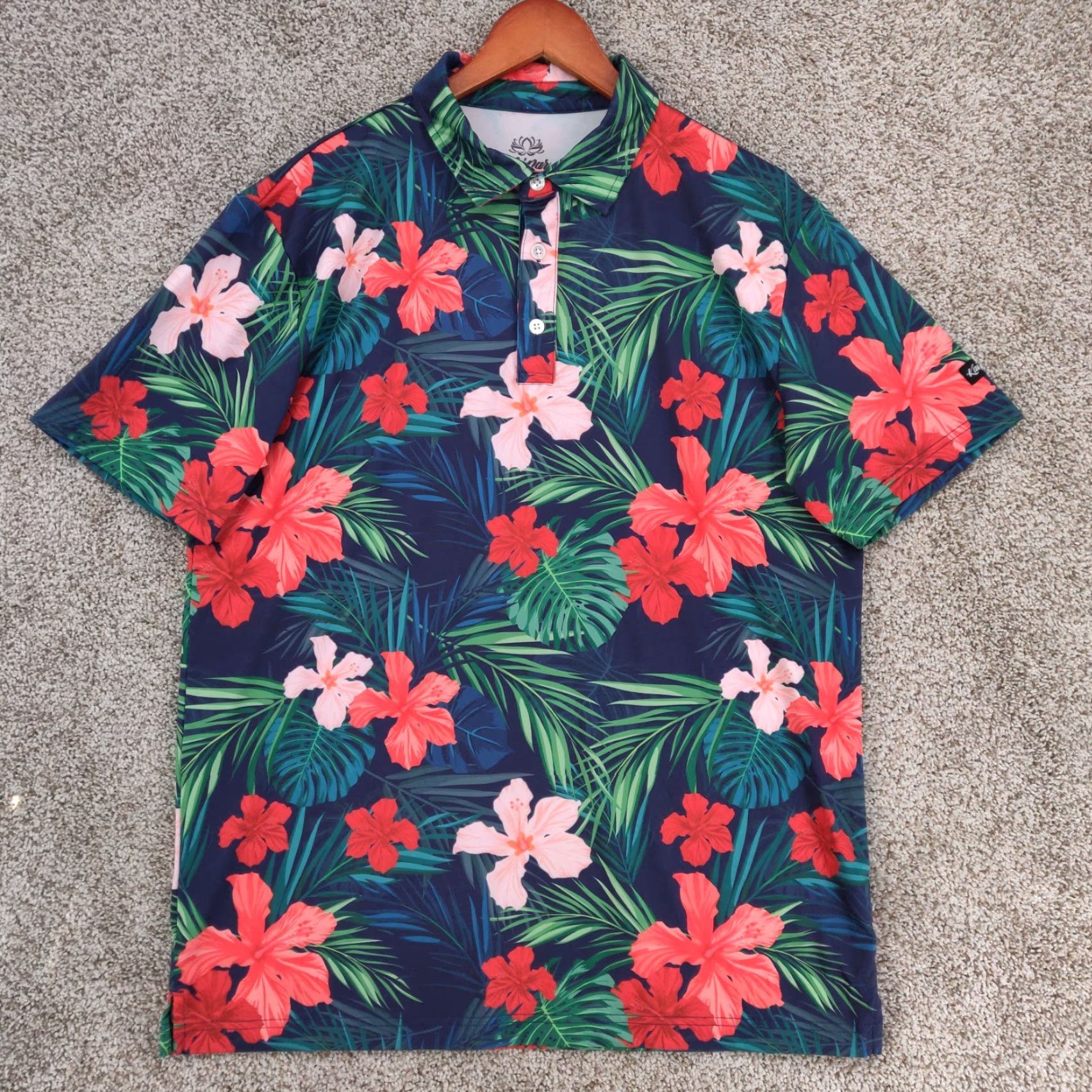 Vintage Kaipar Golf Polo Shirt Mens Large Hibiscus Floral Blue Performance Wicking Size US L / EU 52-54 / 3 - 2 Thumbnail