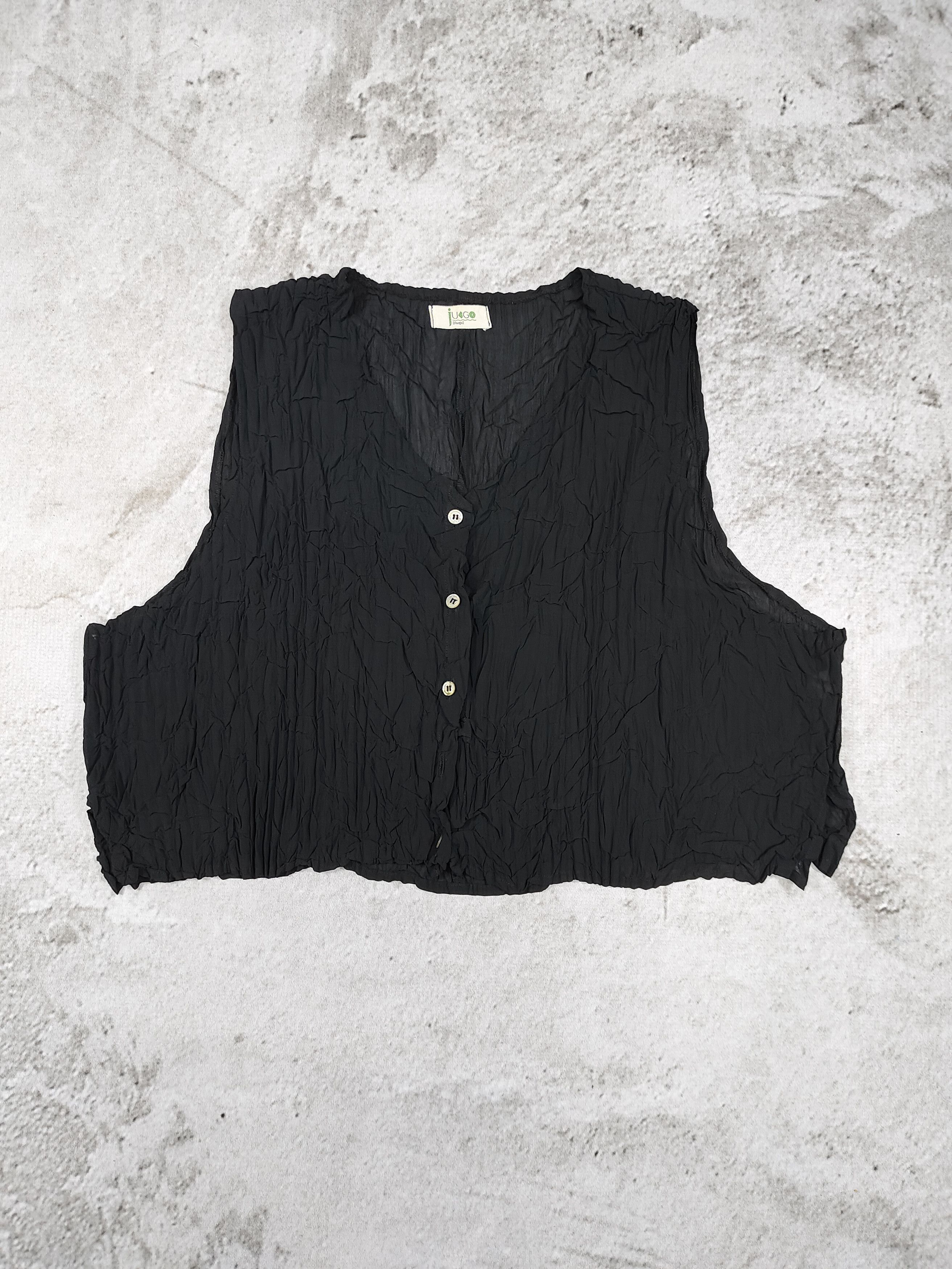 Japanese Brand 00s JUEGO🇯🇵Minimalist Gothic Crinkle Textured Cropped Vest Size L / US 10 / IT 46 - 5 Thumbnail