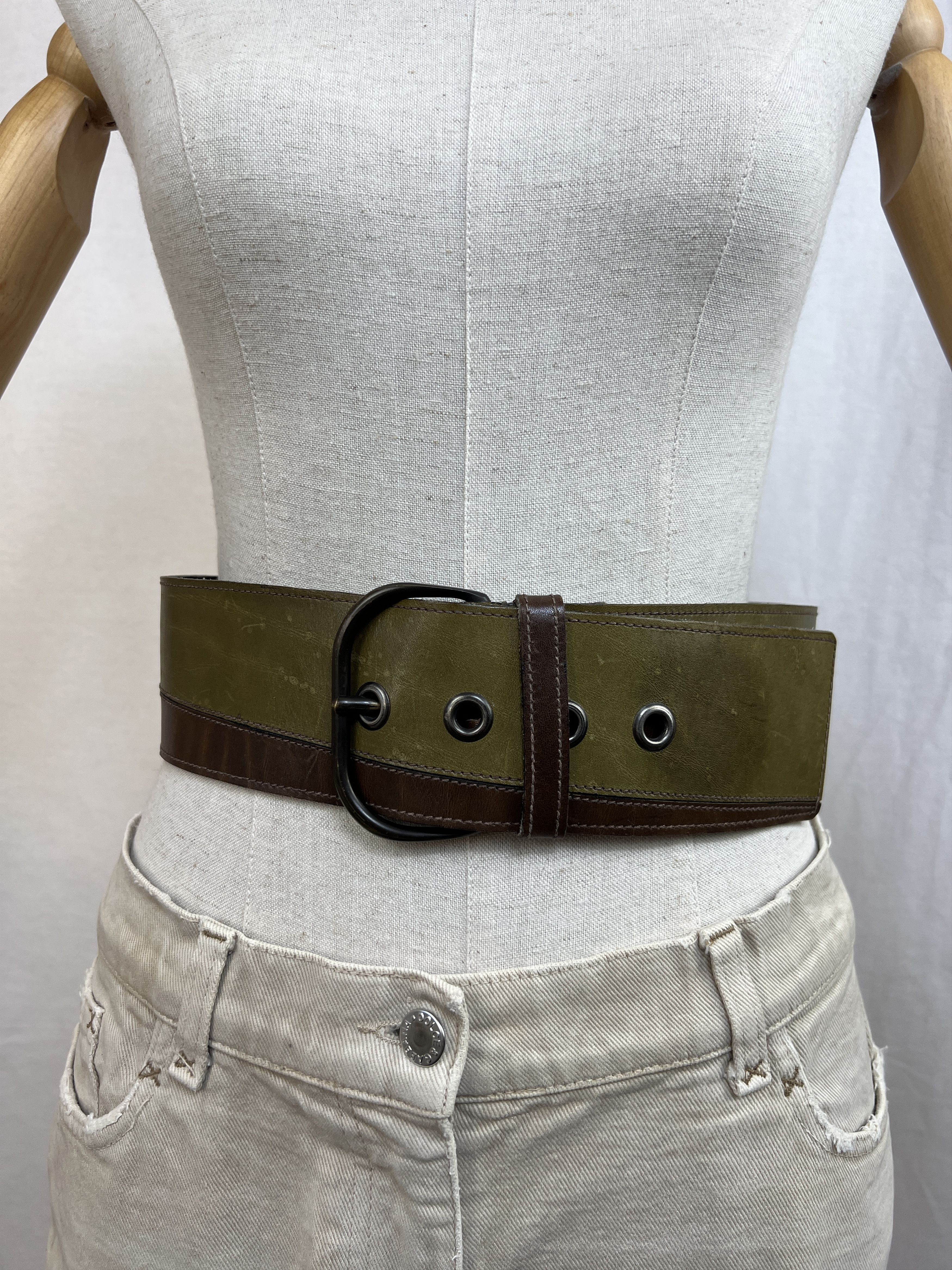 Saint Laurent Paris Saint Laurent Rive Gauche 2 Colored Wide Leather Waist Belt Size ONE SIZE - 4 Thumbnail