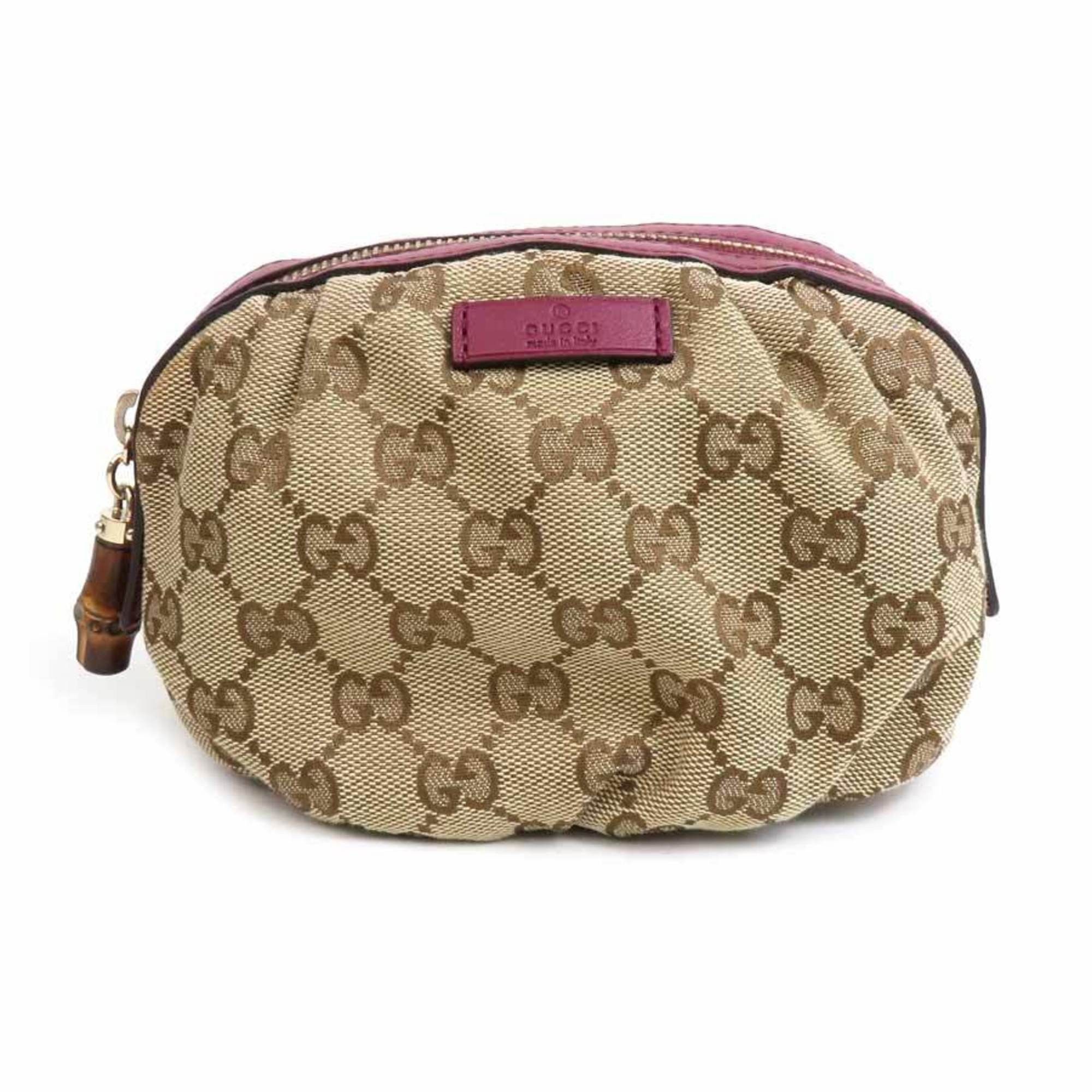 image of Gucci Pouch Multi-Case Bamboo GG Canvas Canvas/leather Beige/purple Gold Women's 346175 E58514F in 