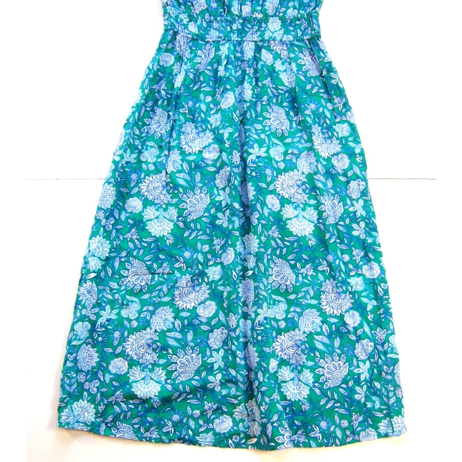 Vintage Japna 100% Rayon Green Blue White Floral V-Neck Long Maxi Sun Dress Small Womens Size S / US 4 / IT 40 - 6 Thumbnail