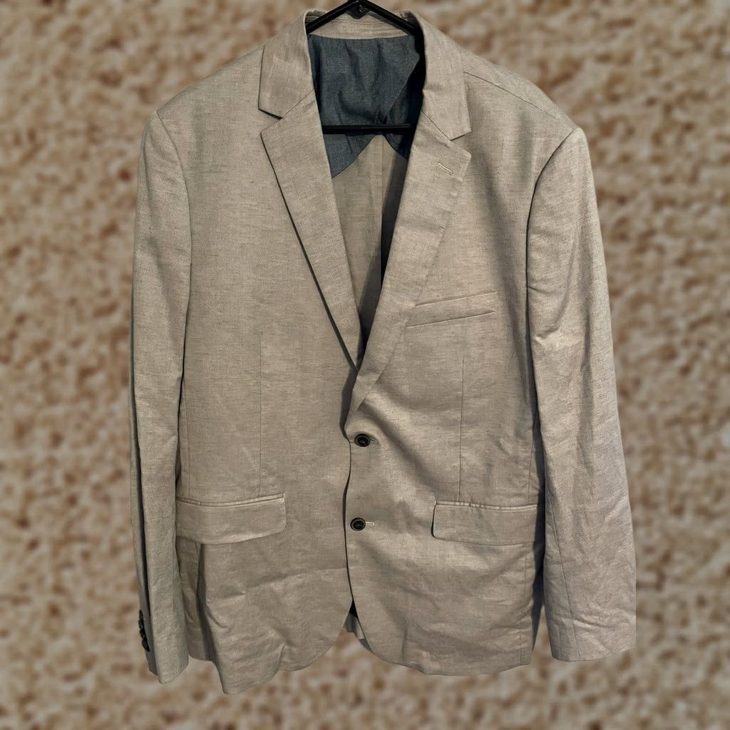 Vintage Fairlane Jacket Mens XL Beige Cotton Linen Khaki Suit Coat Sport Blazer Men Size 46R - 1 Thumbnail
