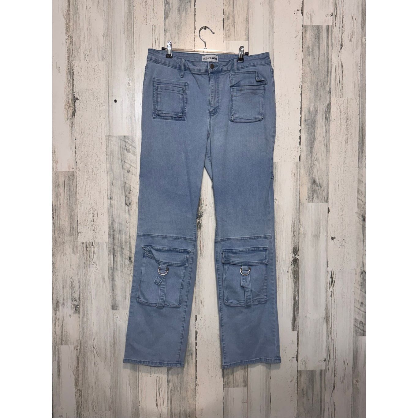 Other Fashion Nova Cargo Jeans | Light Wash Utility Denim Pants with Pockets Size 13 Size 32" / US 10 / IT 46 - 2 Thumbnail