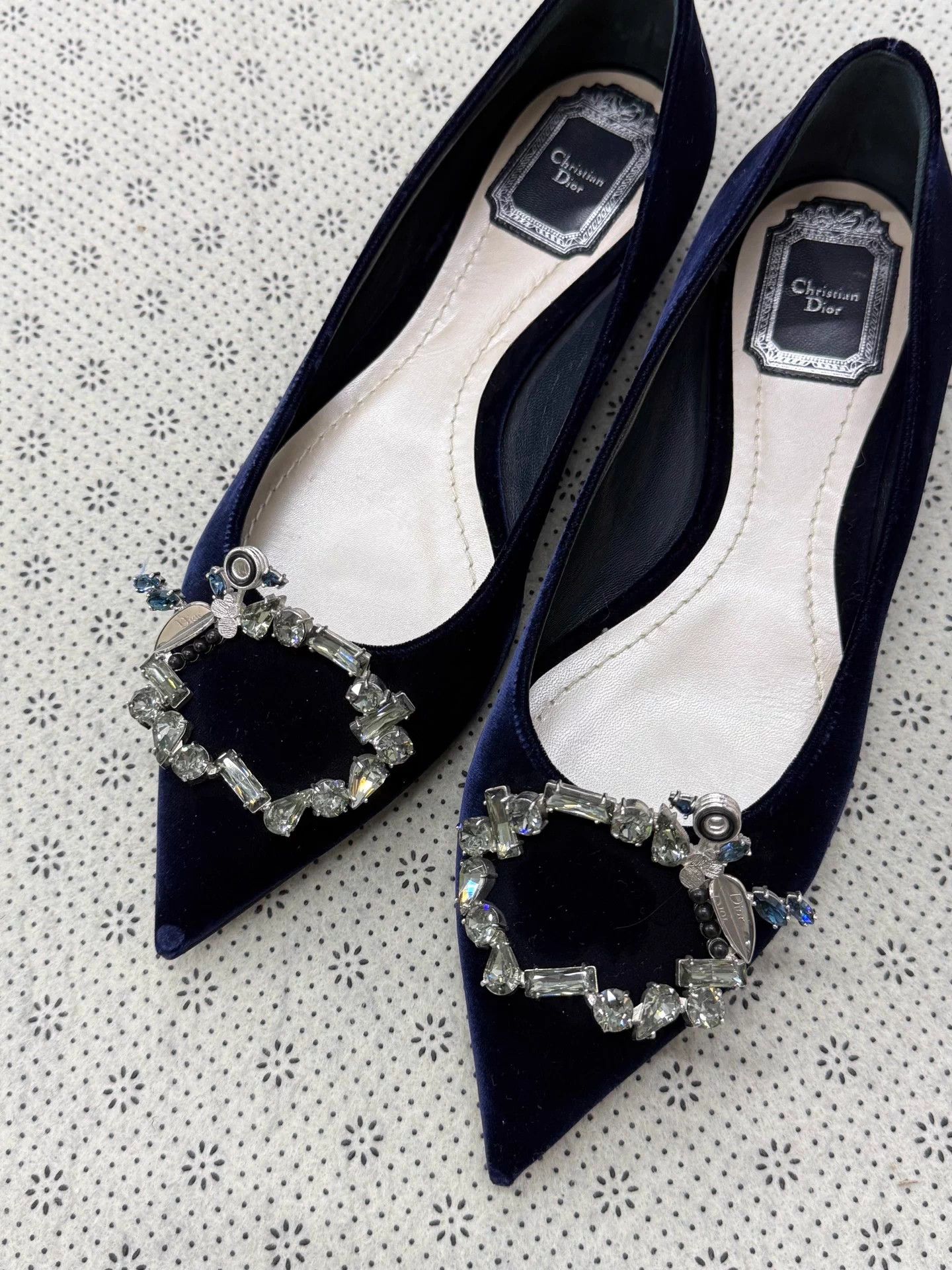 Dior Dior Navy Velvet Pointed Rhinestone Buckle Flat38 Size US 7 / IT 37 - 2 Thumbnail