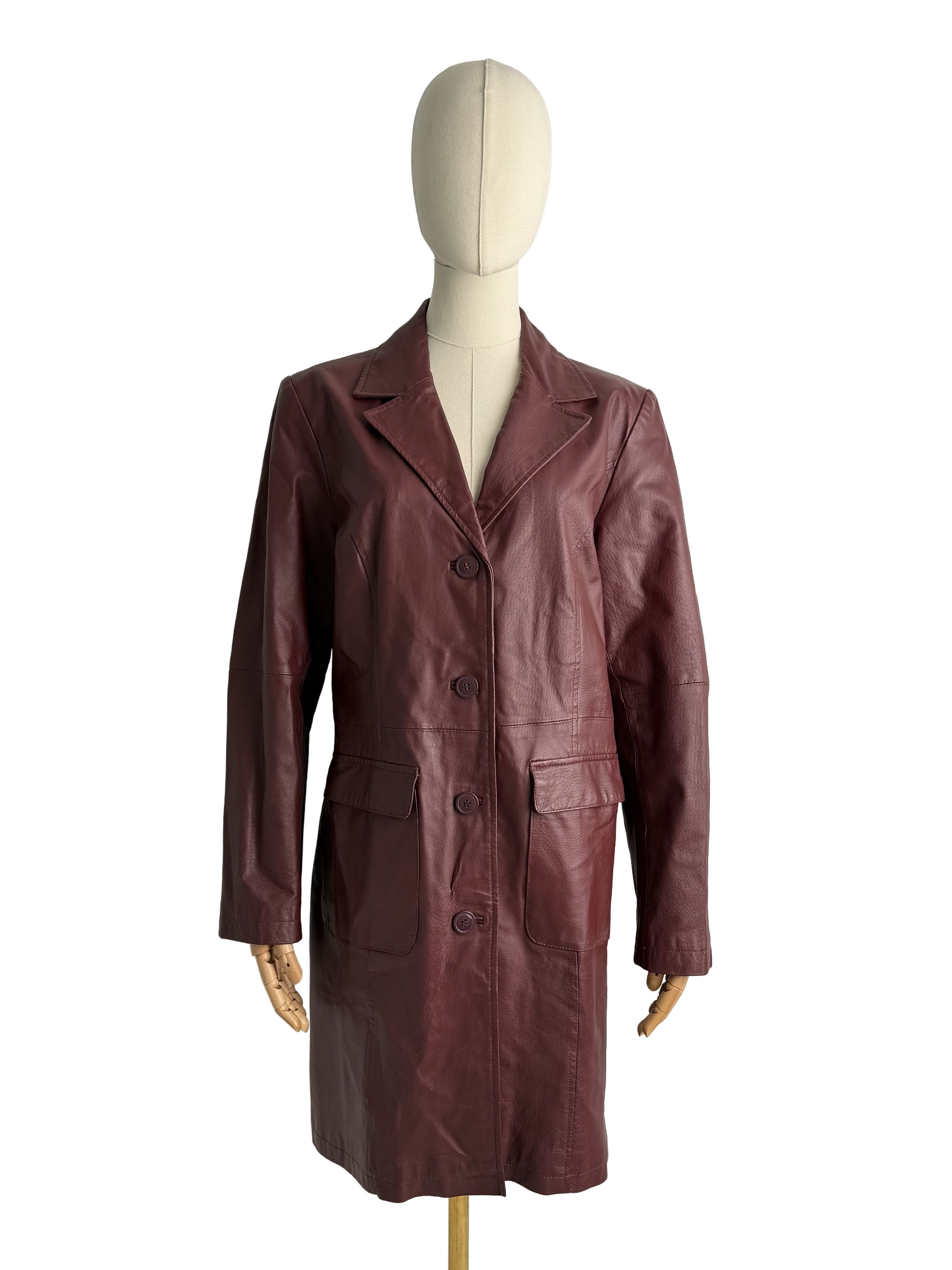 Vintage Vintage Leather Coat Button Front Tailored Long Blazer Size L / US 10 / IT 46 - 2 Thumbnail