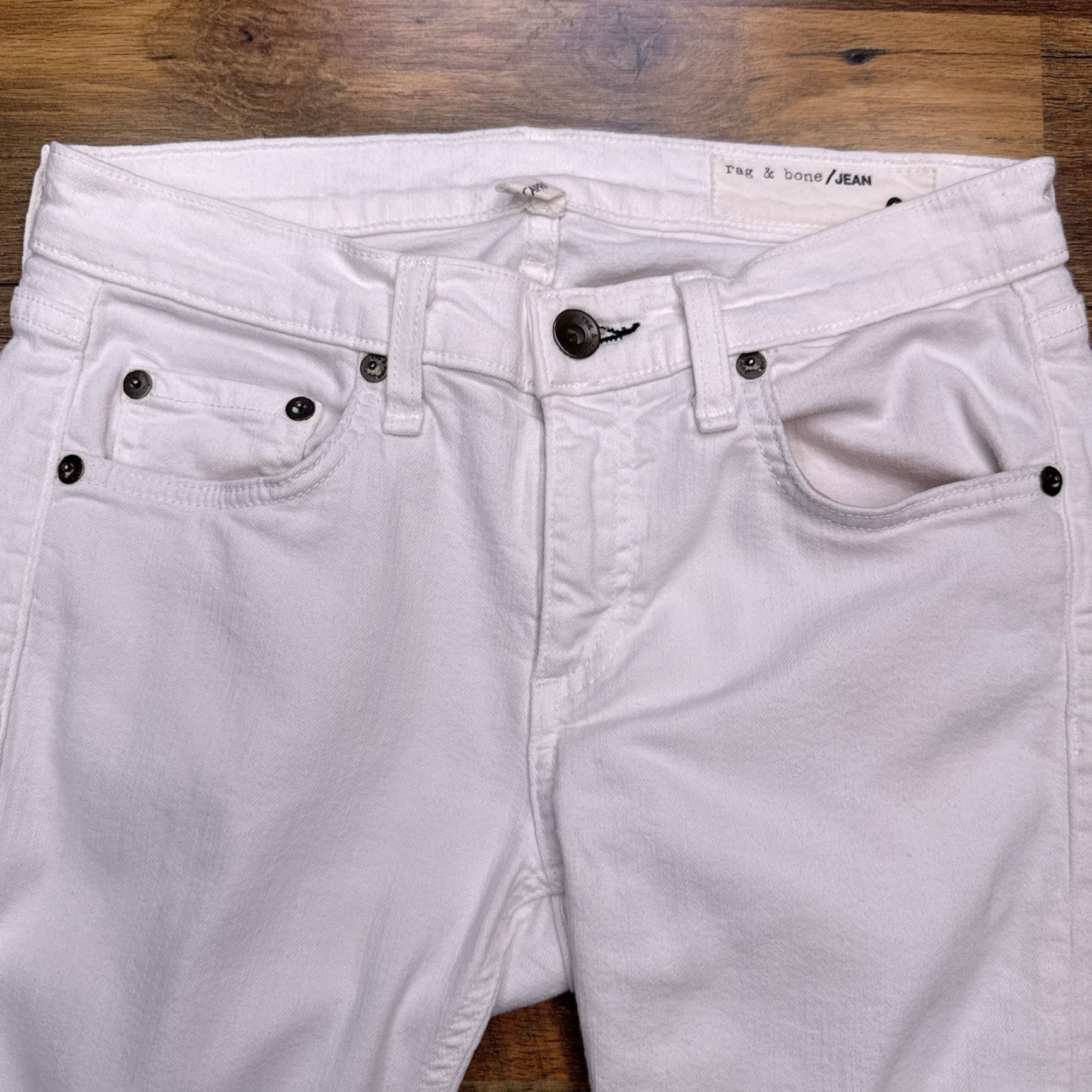 Rag & Bone Rag & Bone Capri Jeans Womens 24 White Distressed Stretch Slim 5-Pocket Denim City USA Zip Button Short Inseam 25.5 in Size 42" / US 20 - 3 Thumbnail