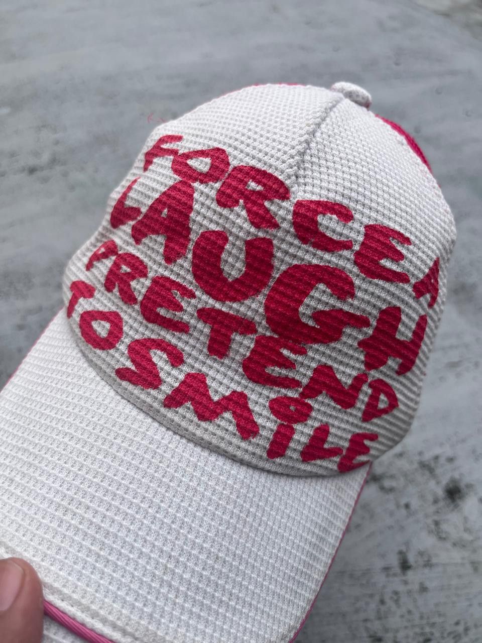 Beauty Beast Y2K Force A Laugh Waffle Knit Trucker Hat Pink/White Grunge Size ONE SIZE - 2 Thumbnail