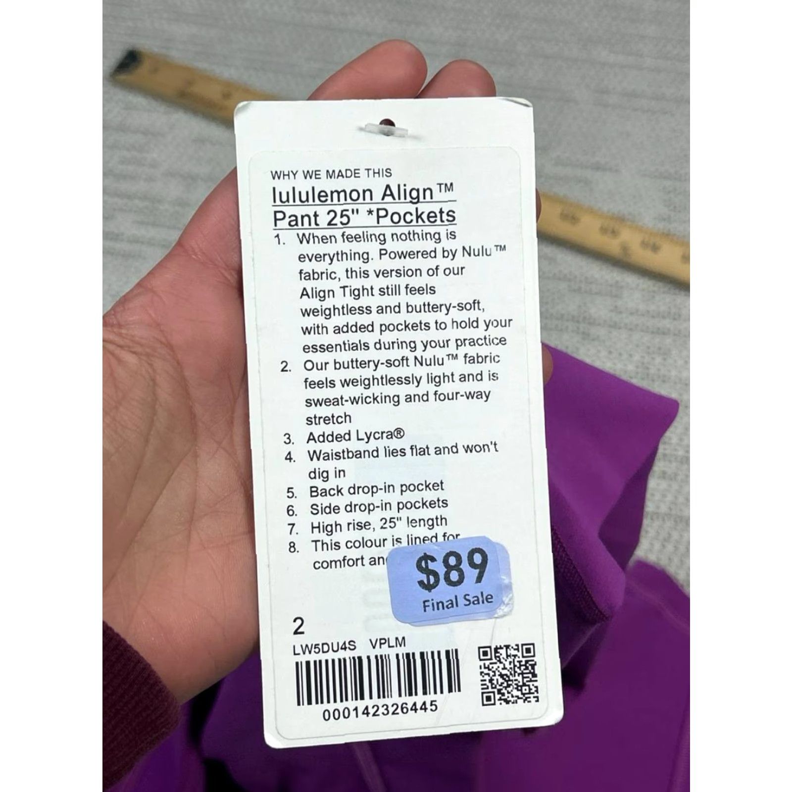 Lululemon Lululemon Align Pant Women 2 Purple Nylon Spandex Pockets Ankle Skinny Solid 24'' Inseam Athleisure Modern Size 26" / US 2 / IT 38 - 7 Thumbnail