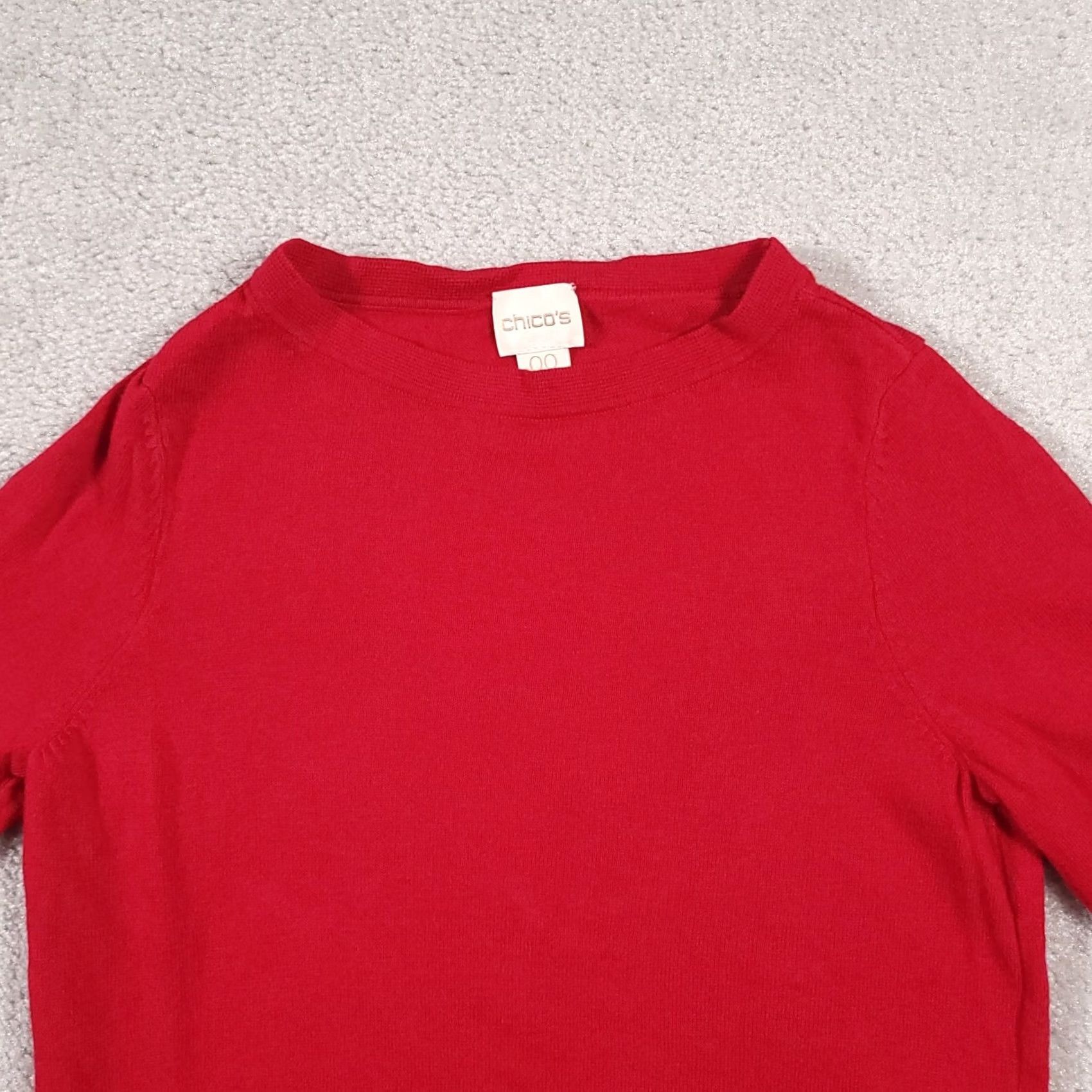 Vintage Chico's Sweater Women's XS Red 3/4 Sleeve V-Neck Pullover Knit Solid Slit Sleeve Casual, Business, Travel, Formal Mens Womens Boys Girls Size XS / US 0-2 / IT 36-38 - 3 Thumbnail
