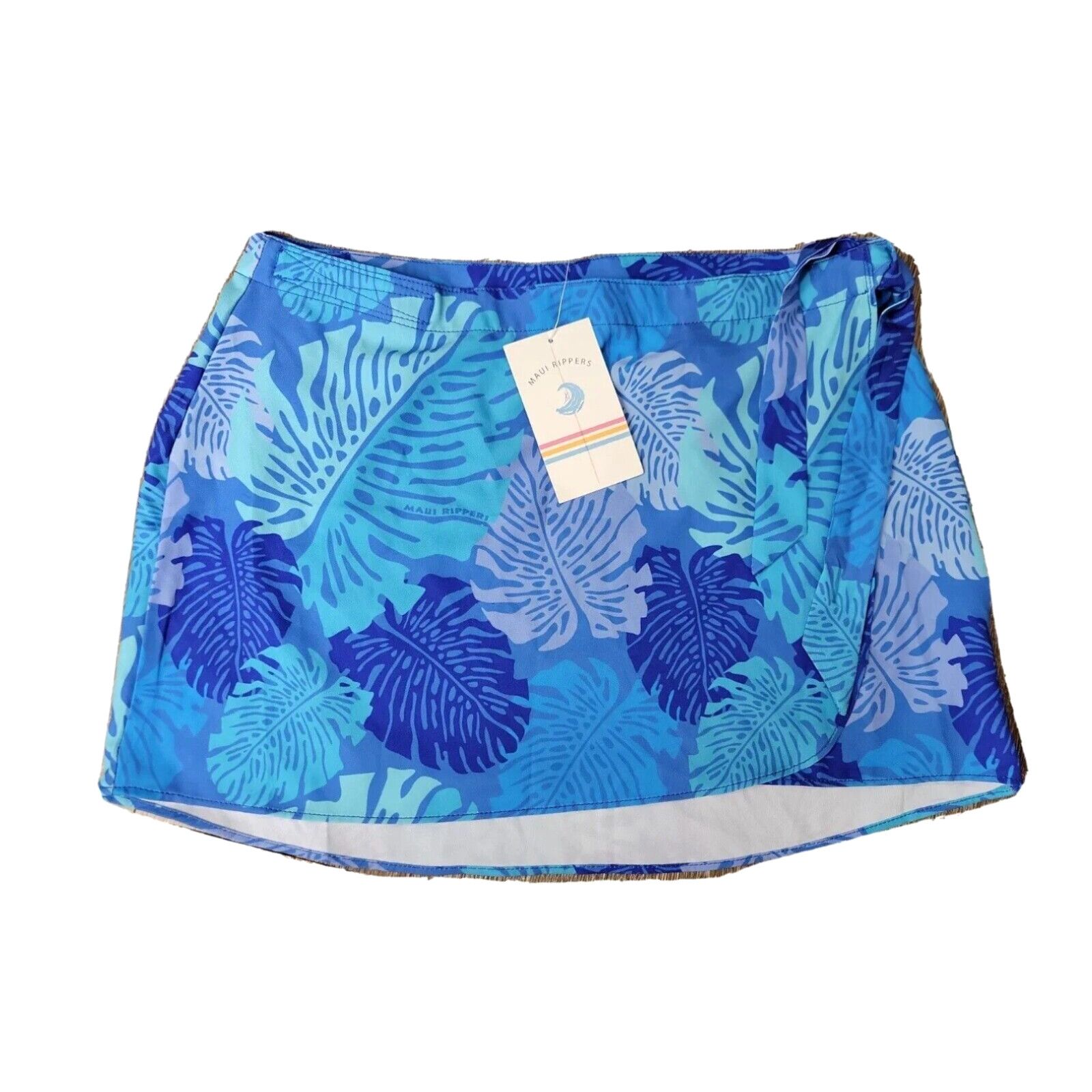 Vintage NEW - Maui Rippers Short Sarong Wrap Skirt Monstera Blue