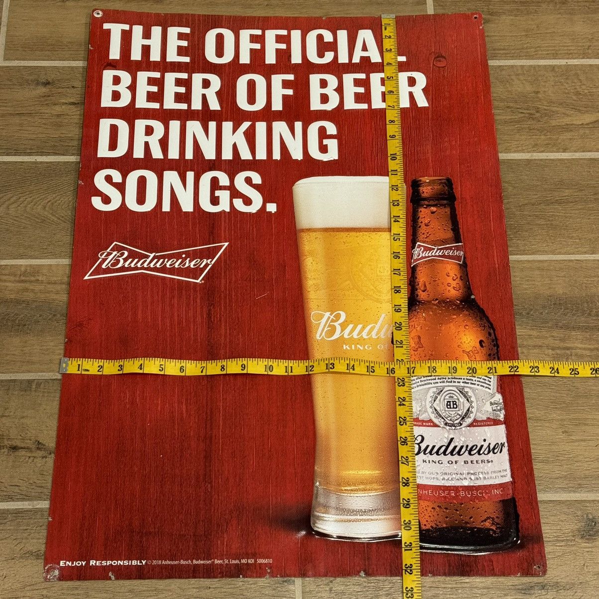 Budweiser × Vintage 2018 Budweiser Beer Drinking Songs 32x22in Tin Metal Sign Size ONE SIZE - 2 Thumbnail