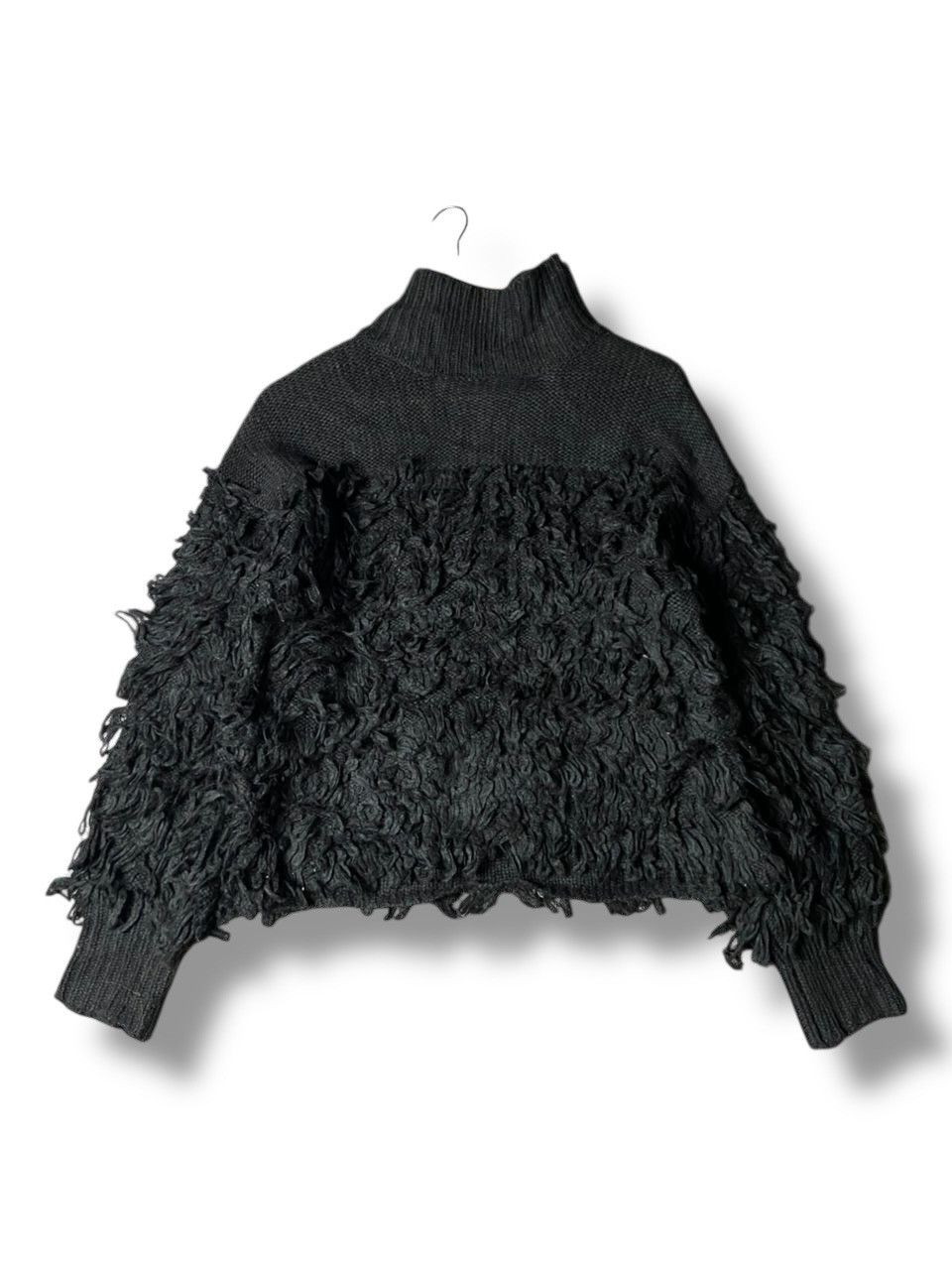 Japanese Brand Rienda Fringe Combination Knit Top (165) Size ONE SIZE - 2 Thumbnail