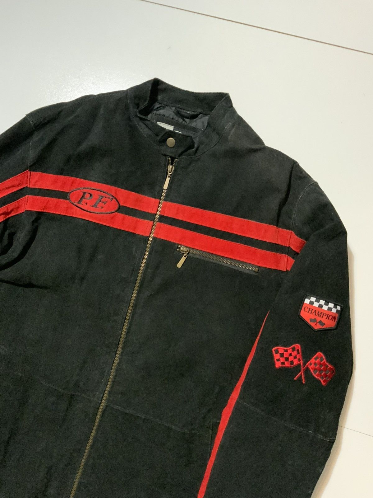Vintage VTG Y2K Suede Leather Cafe Racer Stripe Motorcycle Jacket Size US L / EU 52-54 / 3 - 3 Thumbnail