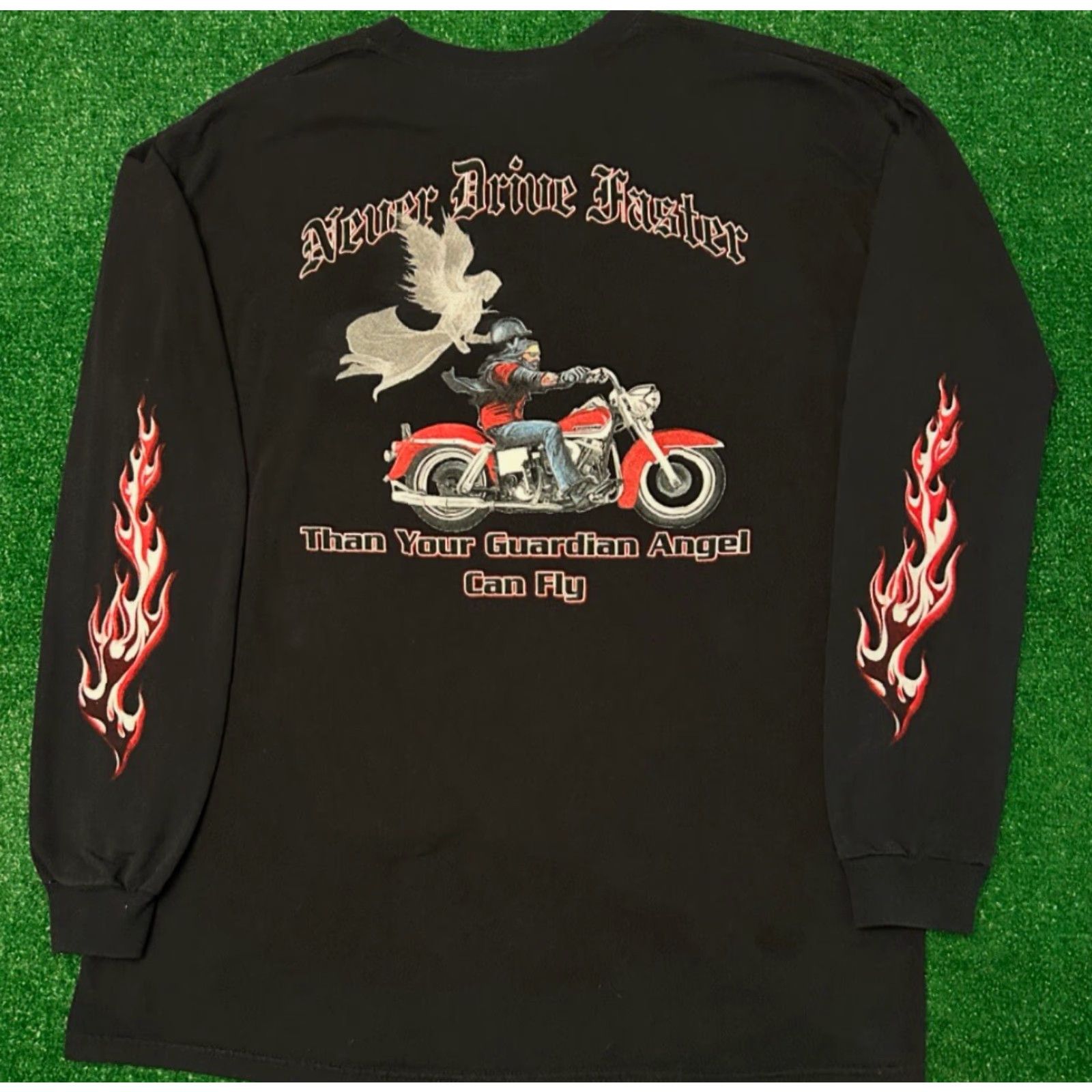 Vintage VINTAGE Y2K Biker Never Drive Faster Then Angel Flames Long Sleeve Shirt Mens XL Size US XL / EU 56 / 4 - 4 Thumbnail