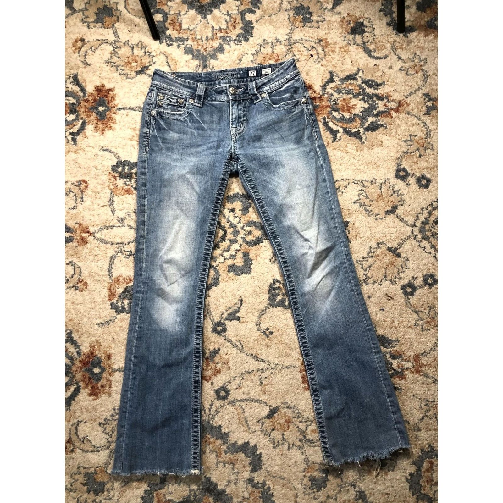 Miss Me Miss Me Jeans Womens 27 Blue Signature Bootcut Denim Back Pockets Embellished Rhinestone Studded Distressed Pockets Light Wash Leather? Size 27" / US 4 / IT 40 - 2 Thumbnail