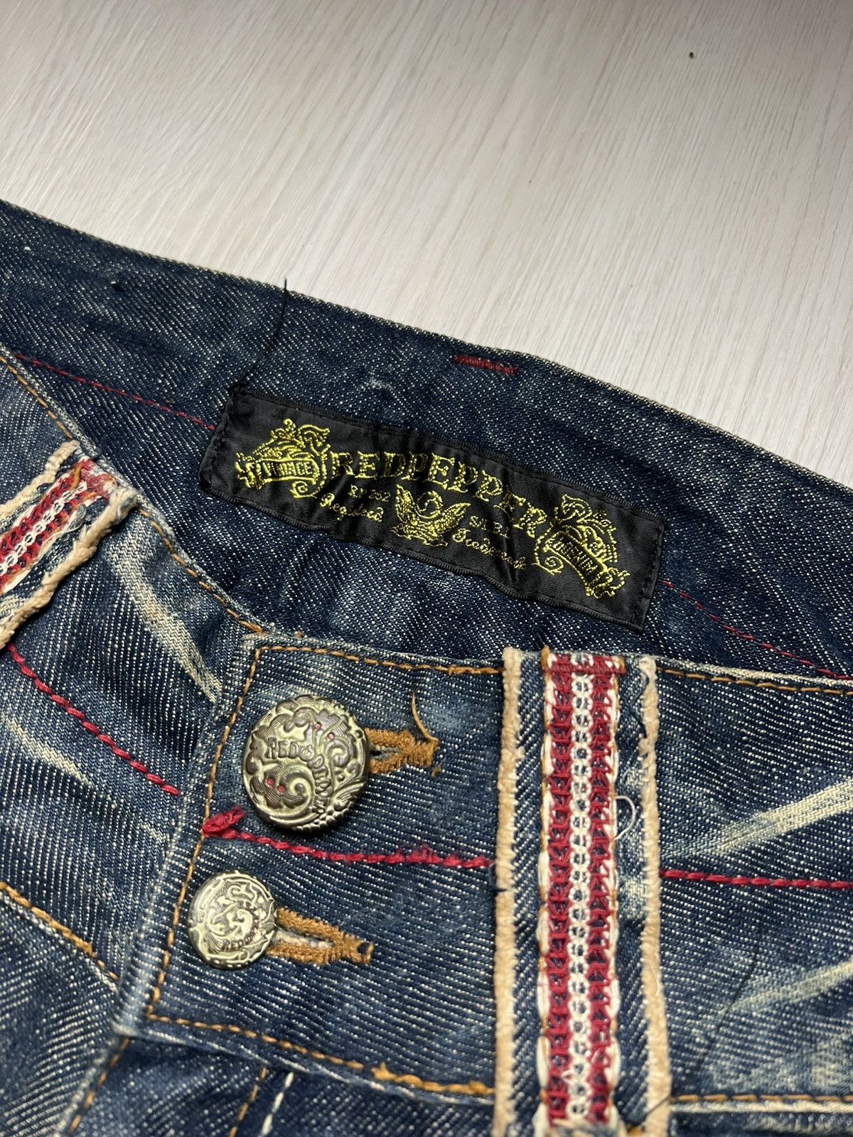 Japanese Brand Red Pepper Mud Wash Embroidered Bootcut Flared Jeans Size US 30 / EU 46 - 5 Thumbnail
