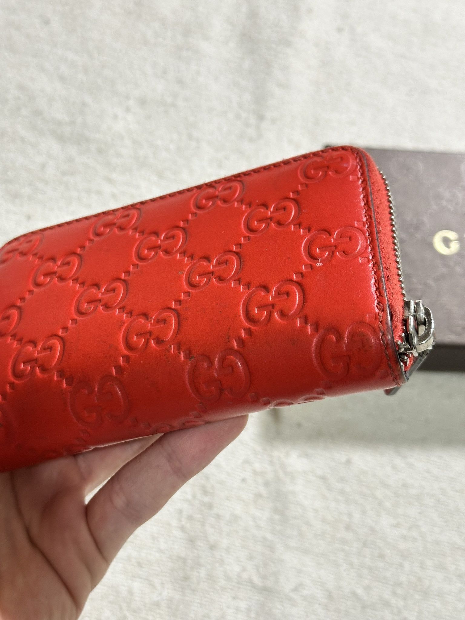 Gucci Gucci Zip Around Wallet Guccissima GG Monogram Red Leather Size ONE SIZE - 5 Thumbnail