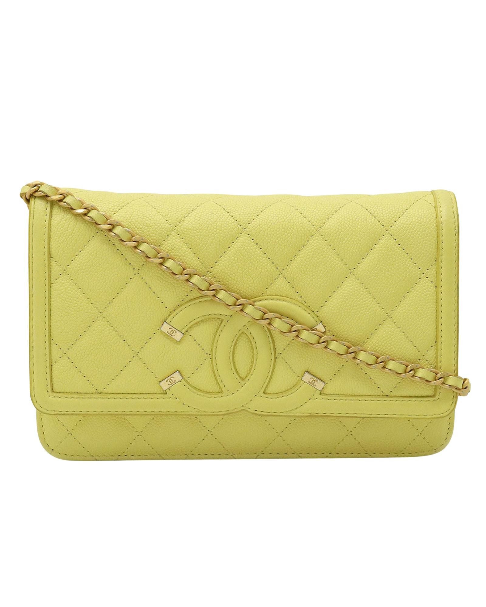 image of Chanel Sophisticated Leather Yellow Clutch Bag, Women's