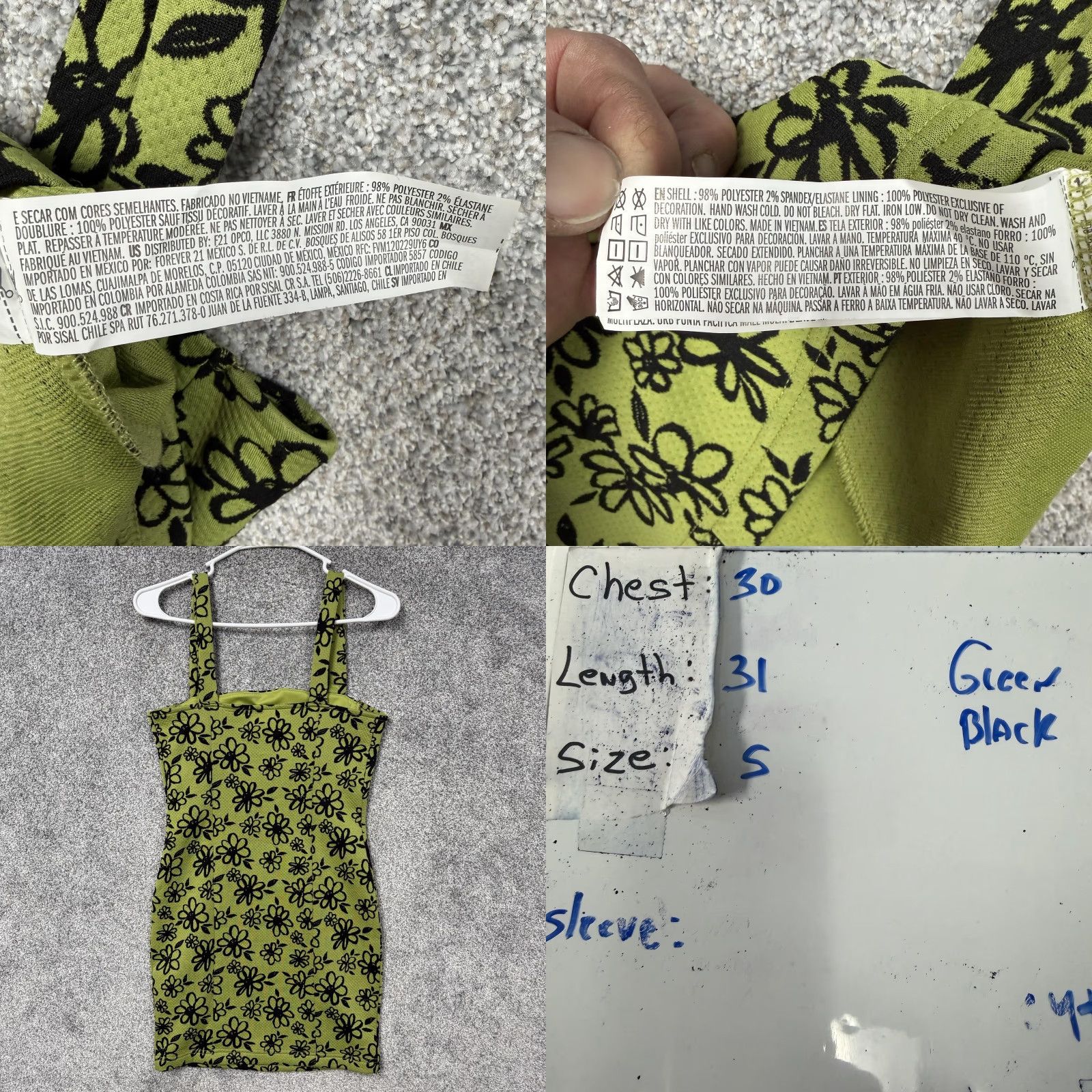 Forever 21 FOREVER 21 Dress S Floral Green Sleeveless Bodycon Mini Square Neck Strappy Dress Women's Casual Party/Cocktail 2000s Y2K Vintage Not Vintage Size S / US 4 / IT 40 - 8 Thumbnail