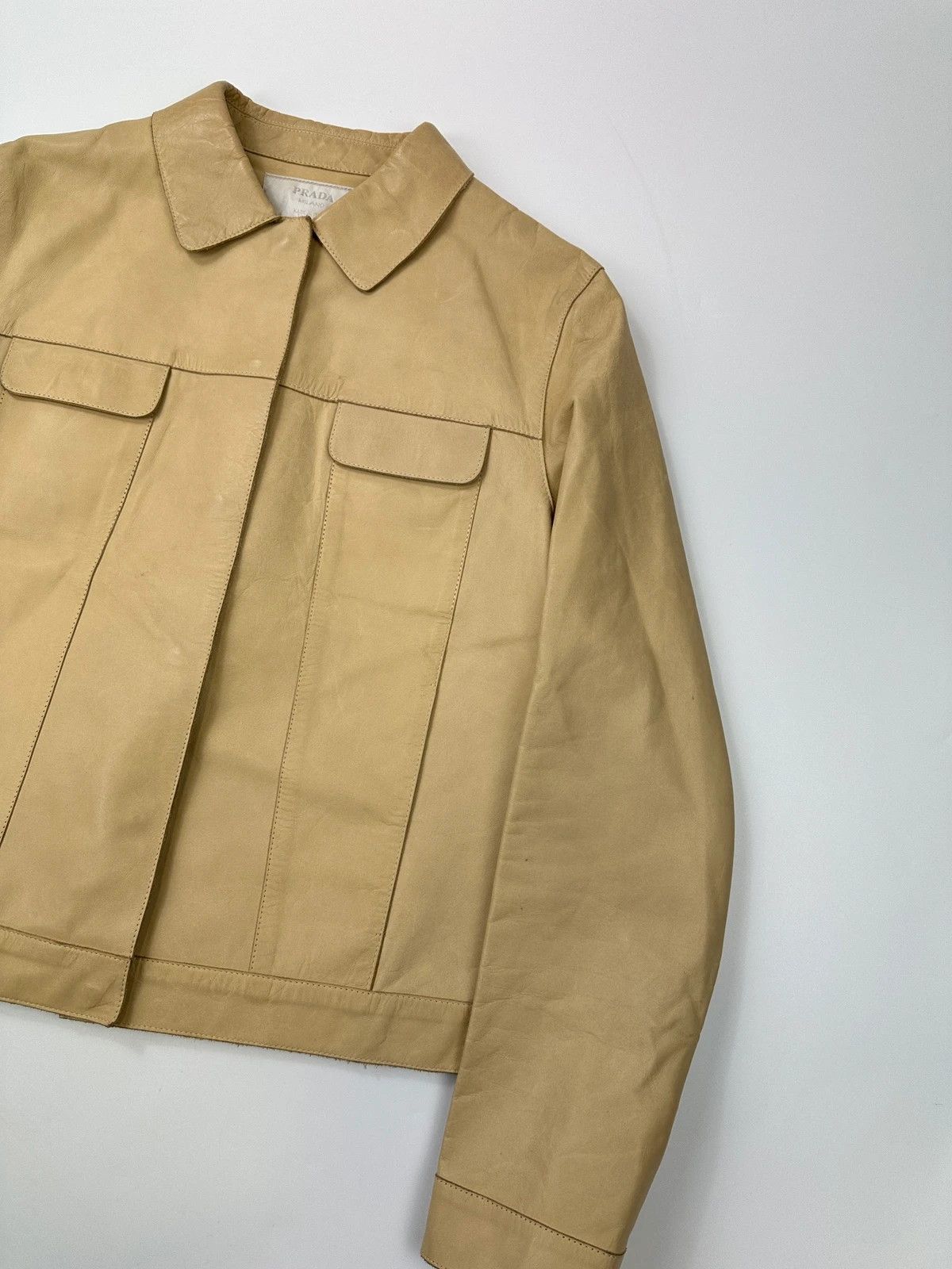 Prada Prada Milano SS99 Beige Leather CalfSkin Snap Buttons Jacket Size M / US 6-8 / IT 42-44 - 3 Thumbnail