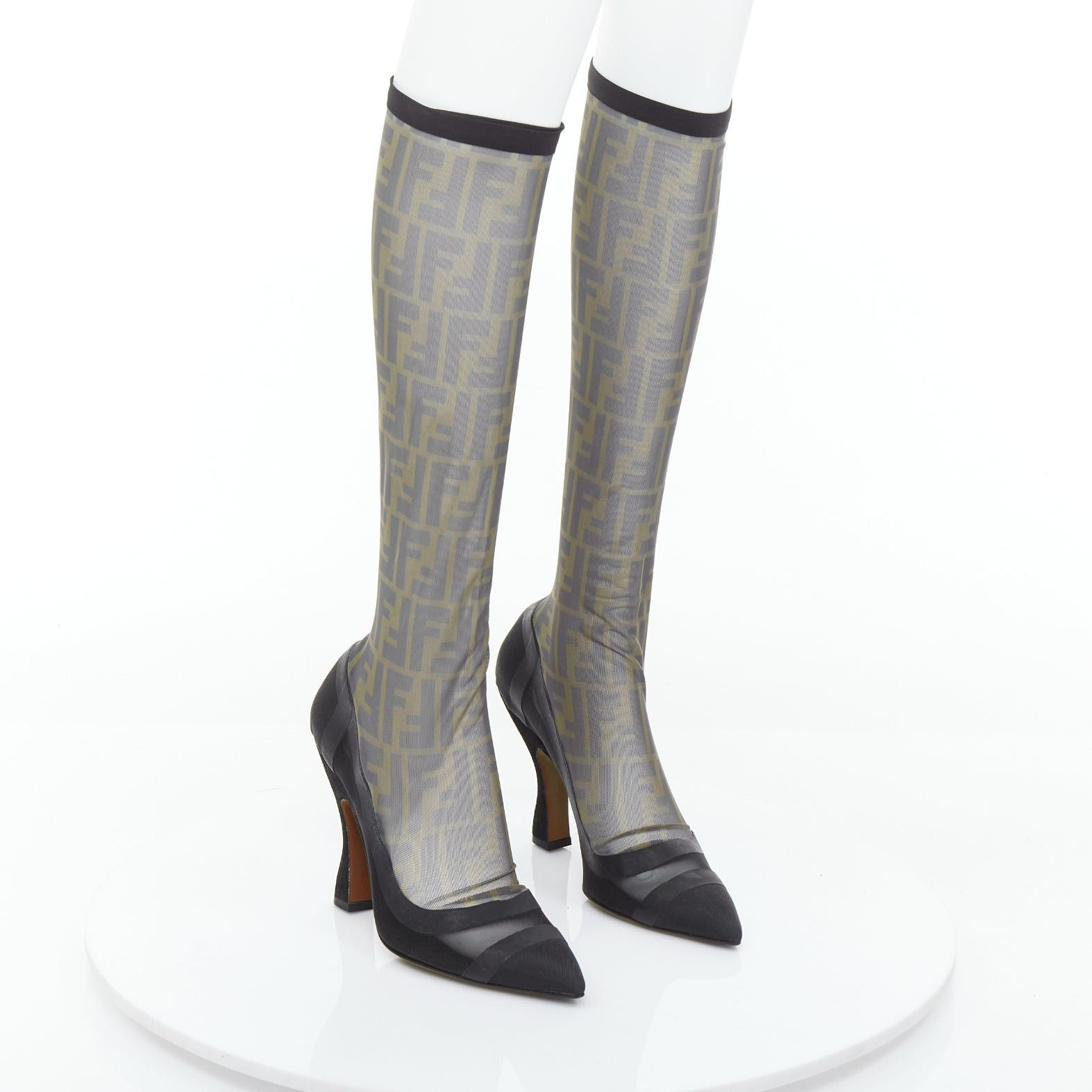 FENDI Colibri brown FF monogram sheer mesh sock boots EU40 Nicki Minaj