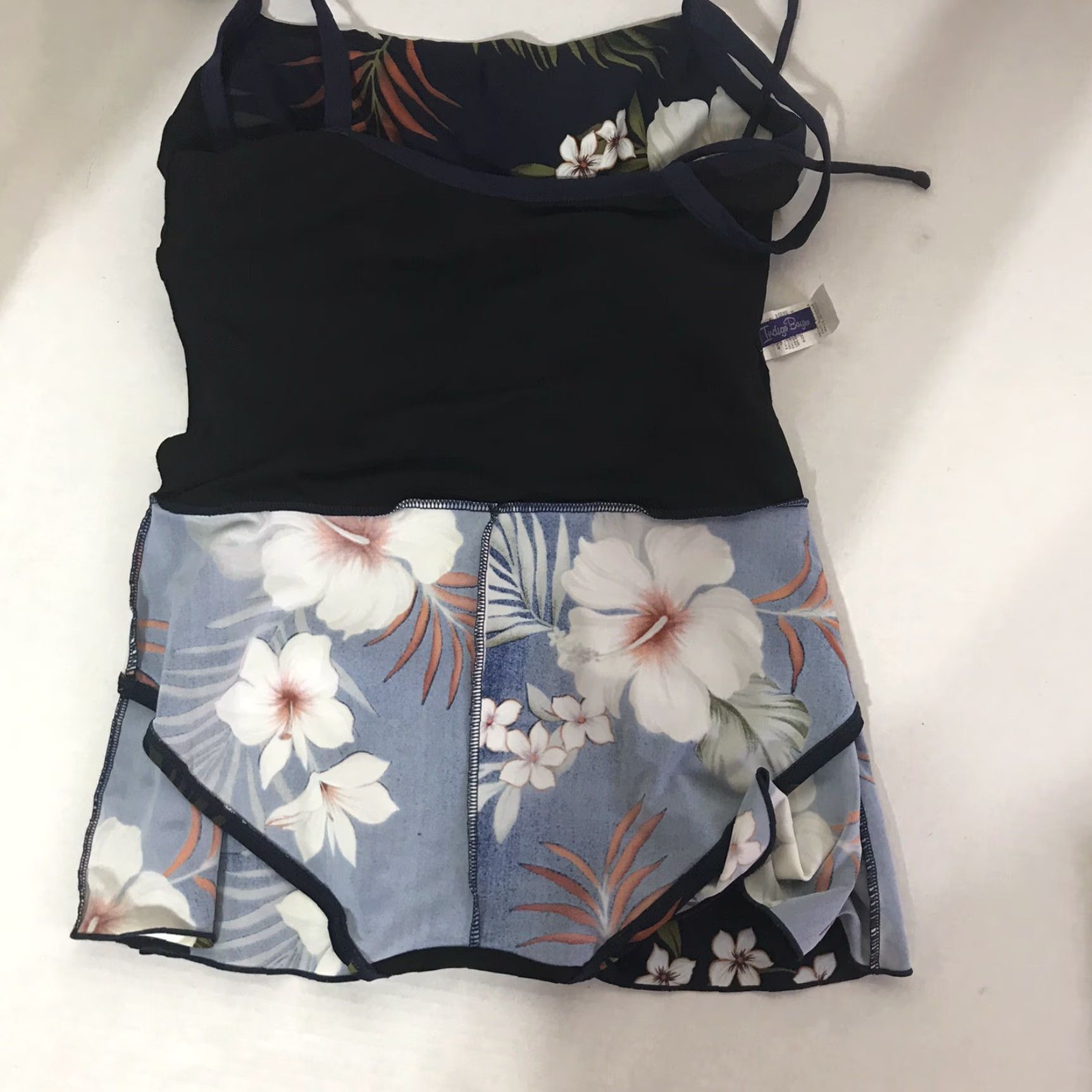 Vintage Indigo Bay Women's Navy Tropical Floral Swimdress Size 8 Tank Swim Skirt Ruffle Spaghetti Strap Size M / US 6-8 / IT 42-44 - 7 Thumbnail