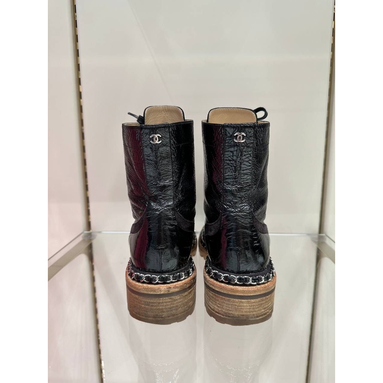 Chanel Chanel 2015 Brown Patent Leather Ankle Combat Boots Sz.38 Size US 7 / IT 37 - 5 Thumbnail