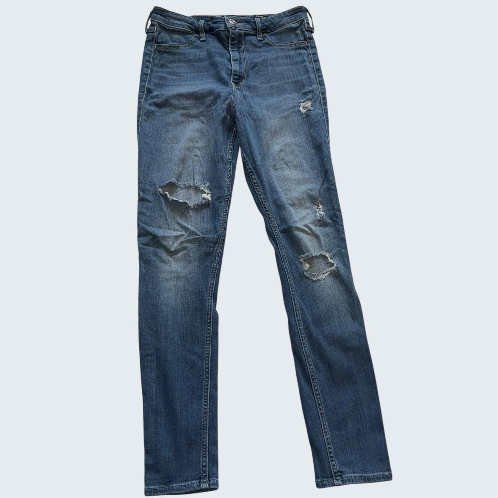 Hollister Hollister Ultra High Rise W30 L28 Distressed Blue Skinny Size 30" / US 8 / IT 44 - 2 Thumbnail