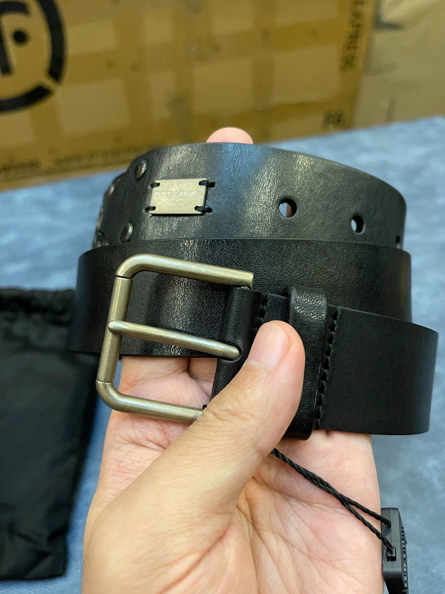Dolce & Gabbana DG Heavy Duty Studded Cowhide Belt 3.5cm Black/Dark Brown Size ONE SIZE - 2 Thumbnail