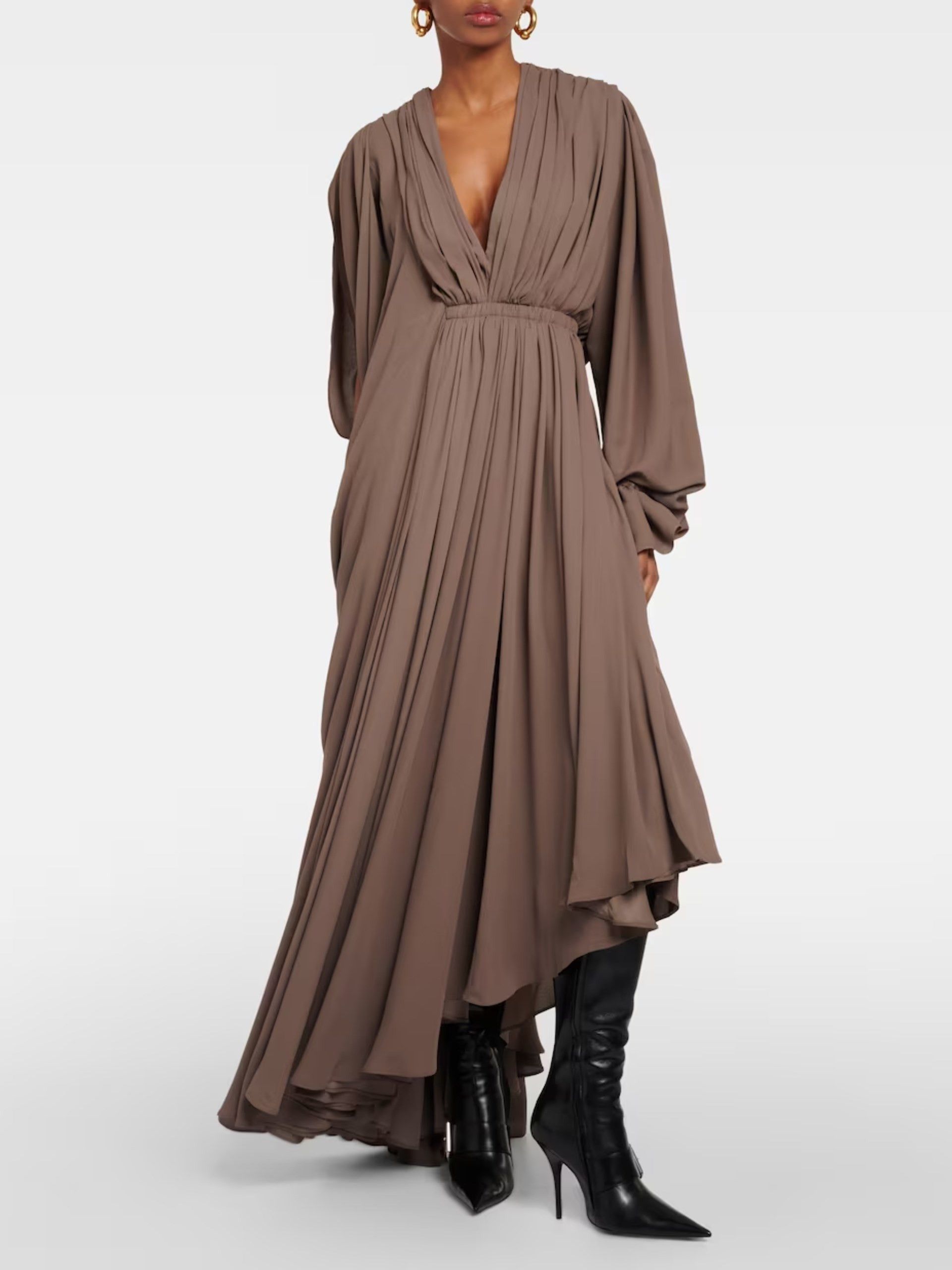 Balenciaga o1s1rm1125 All In V-Neck Dress in Brown Size XL / US 12-14 / IT 48-50 - 3 Thumbnail