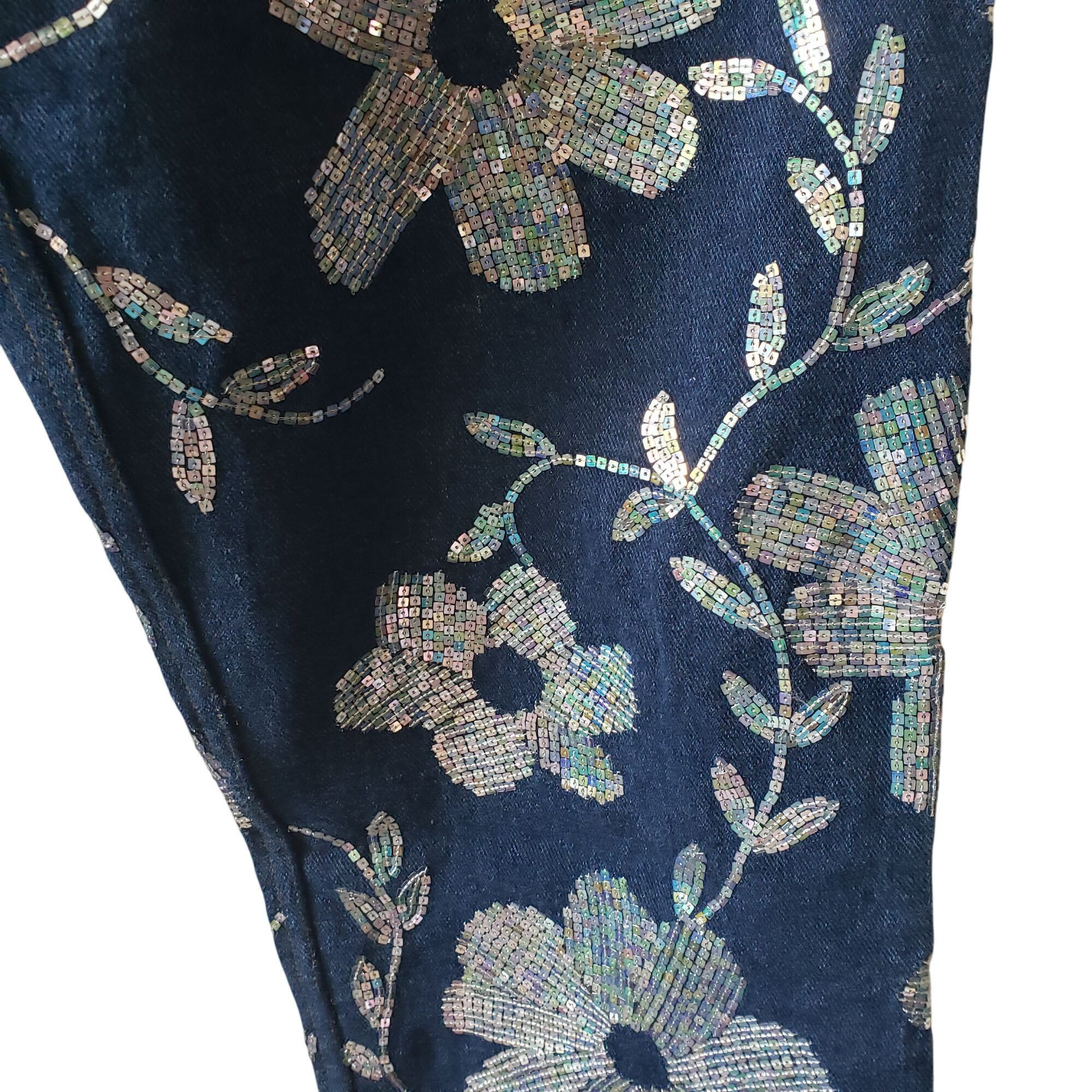 ASHISH Ashish Floral Sequin Embellished High Rise Straight Leg Blue Size 27" / US 4 / IT 40 - 9 Thumbnail