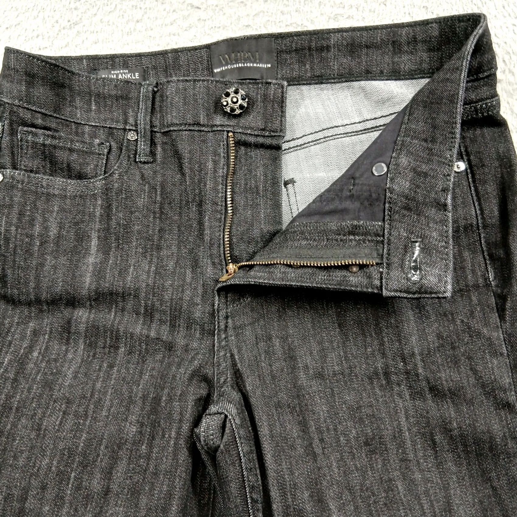 White House Black Market VINTAGE WHBM Jeweled Button High-Rise Slim Ankle Jeans Women 4 Black Pinstripe Pre-Owned Size 27" / US 4 / IT 40 - 6 Thumbnail