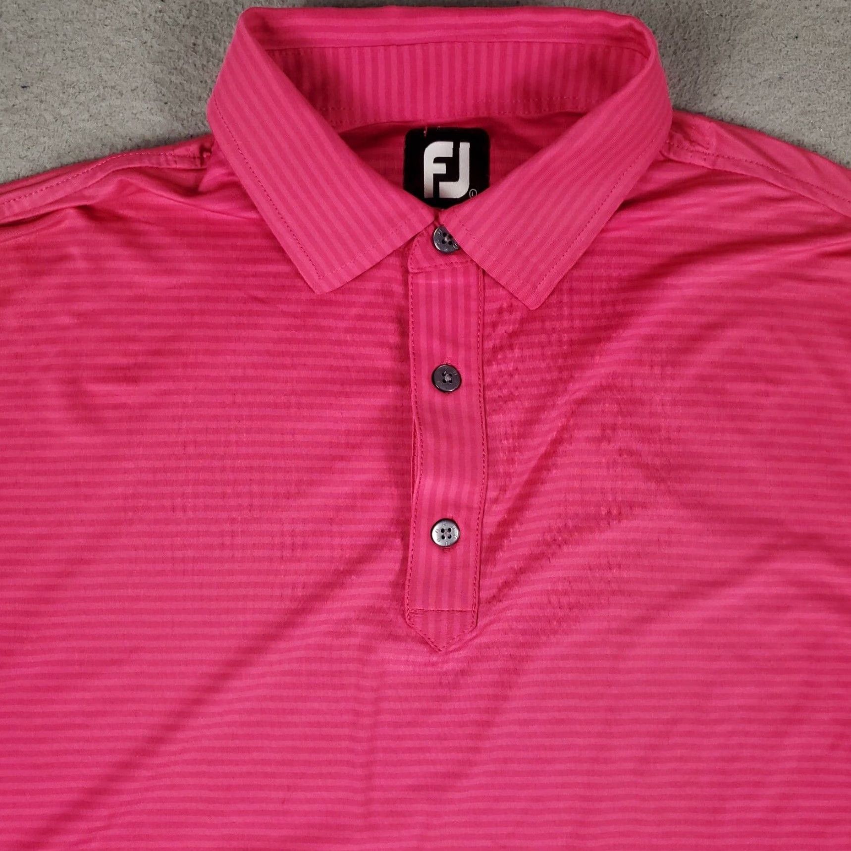 Footjoy FJ Polo Shirt Polo FJ Shirt Mens Large Pink Striped Casual Golf Short Sleeve Button Collared Knit? Size US L / EU 52-54 / 3 - 2 Thumbnail