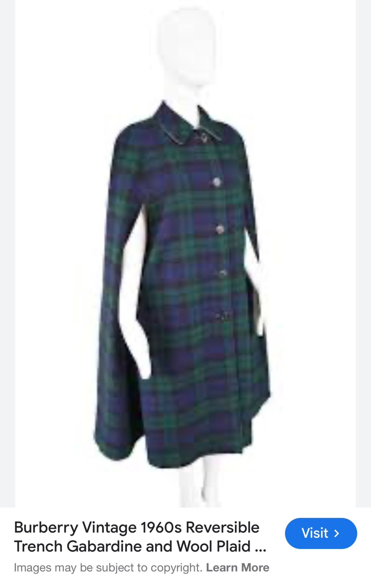 Burberry 1960s BURBERRY CHECKED WOOL PLAID REVERSIBLE CAPE COAT Size ONE SIZE - 4 Thumbnail