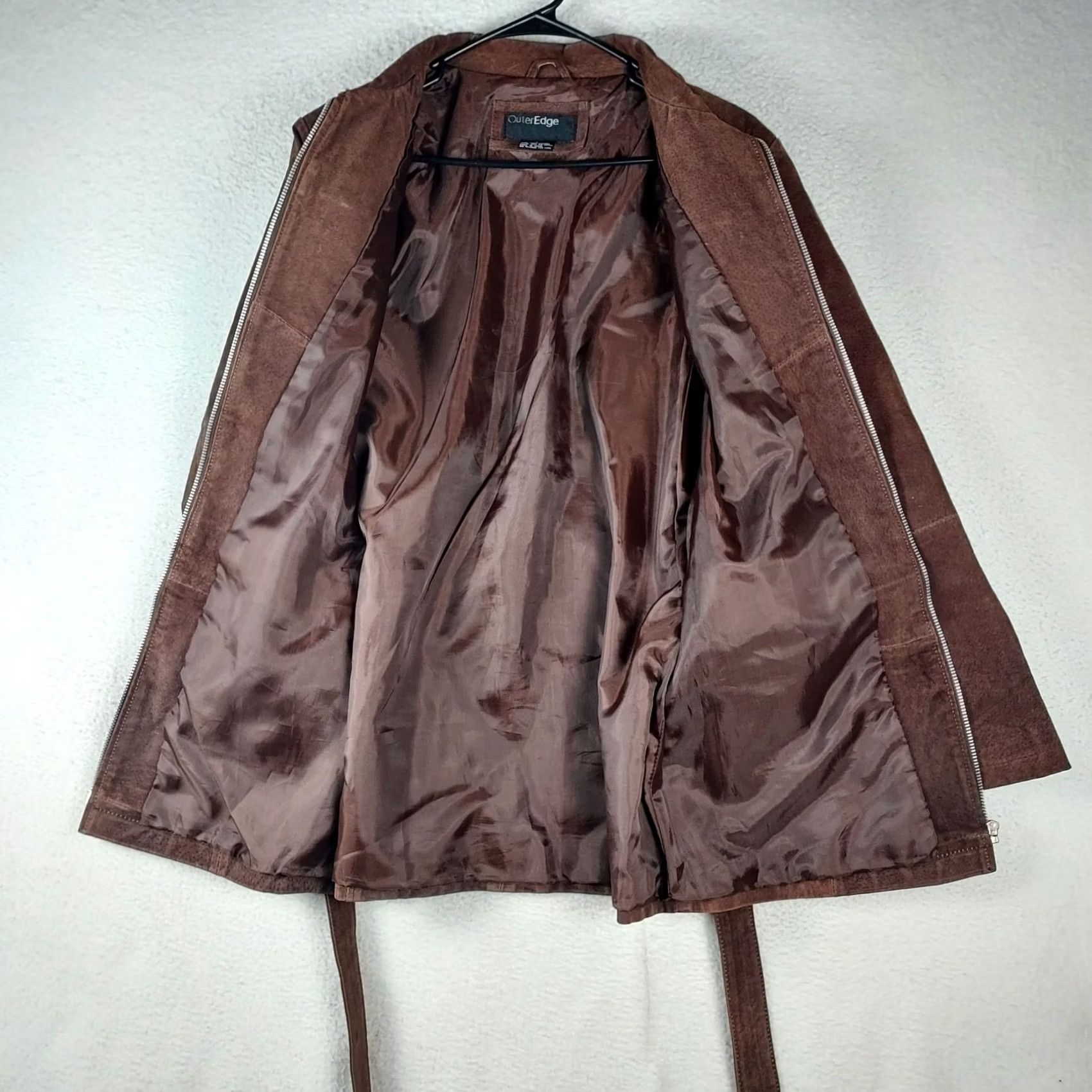 Vintage Outer Edge Women Leather Zip Jacket Brown L Regular Long Sleeve Mid-Length Casual Fall Winter Spring Coat Shirt? Size L / US 10 / IT 46 - 3 Thumbnail