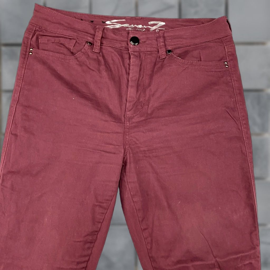 Vintage Seven7 Pants Womens 12 Maroon High Rise Skinny Stretch Pockets Size 34" / US 12 / IT 48 - 1 Thumbnail